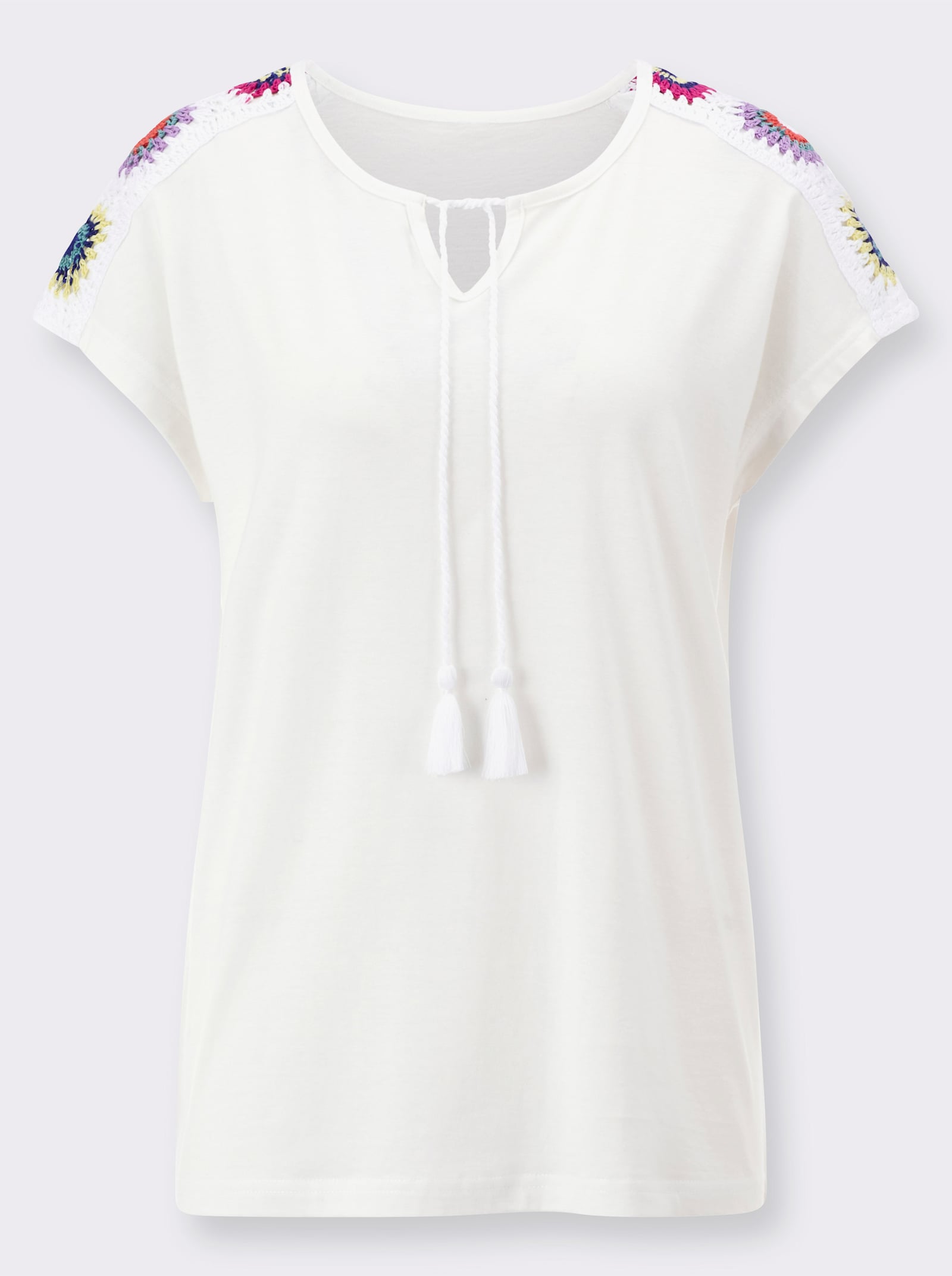 Kurzarmshirt mit Häkelspitze - ecru