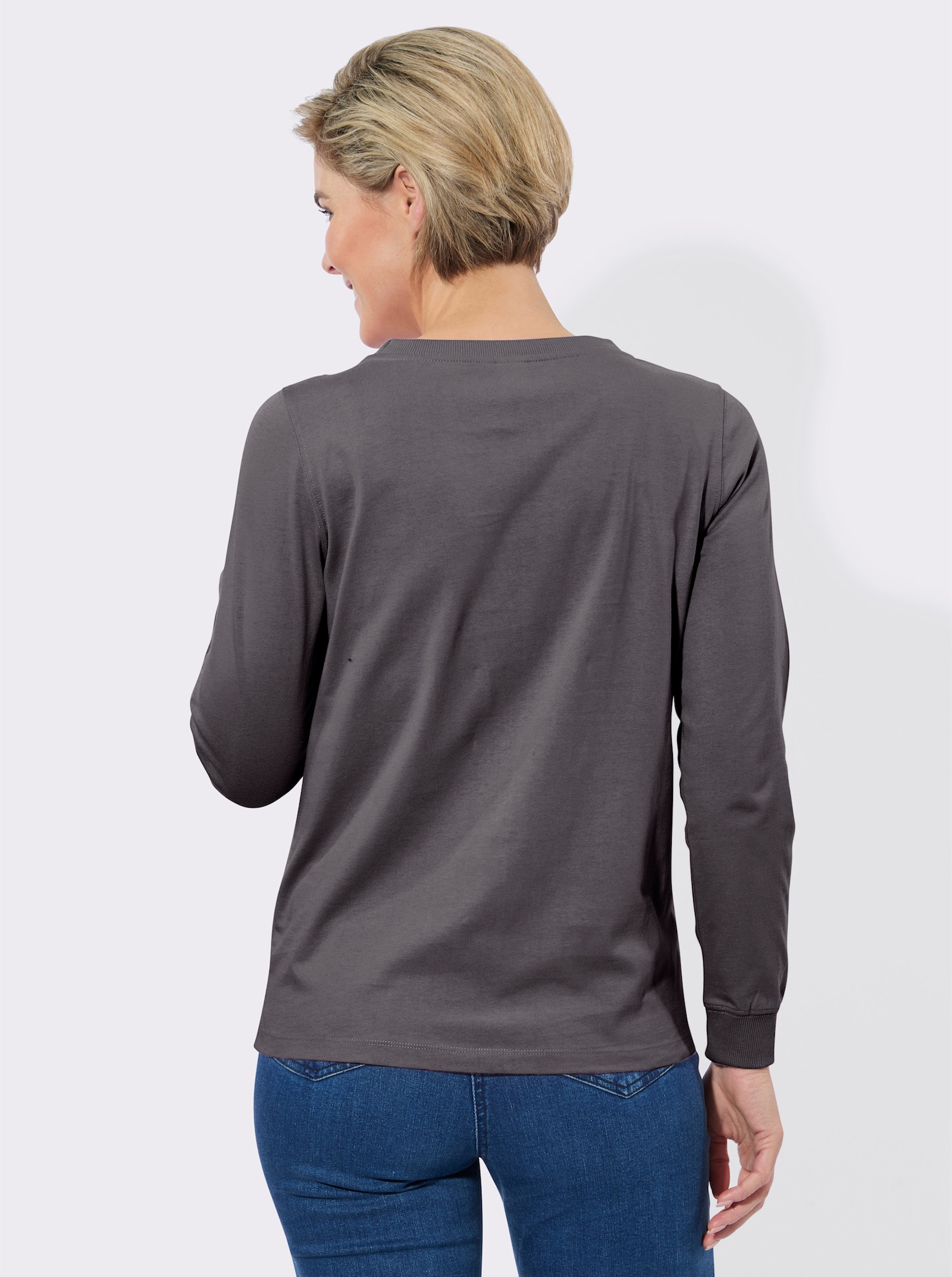 Rundhalsshirt in der 2-Stück-Packung - steingrau + anthrazit