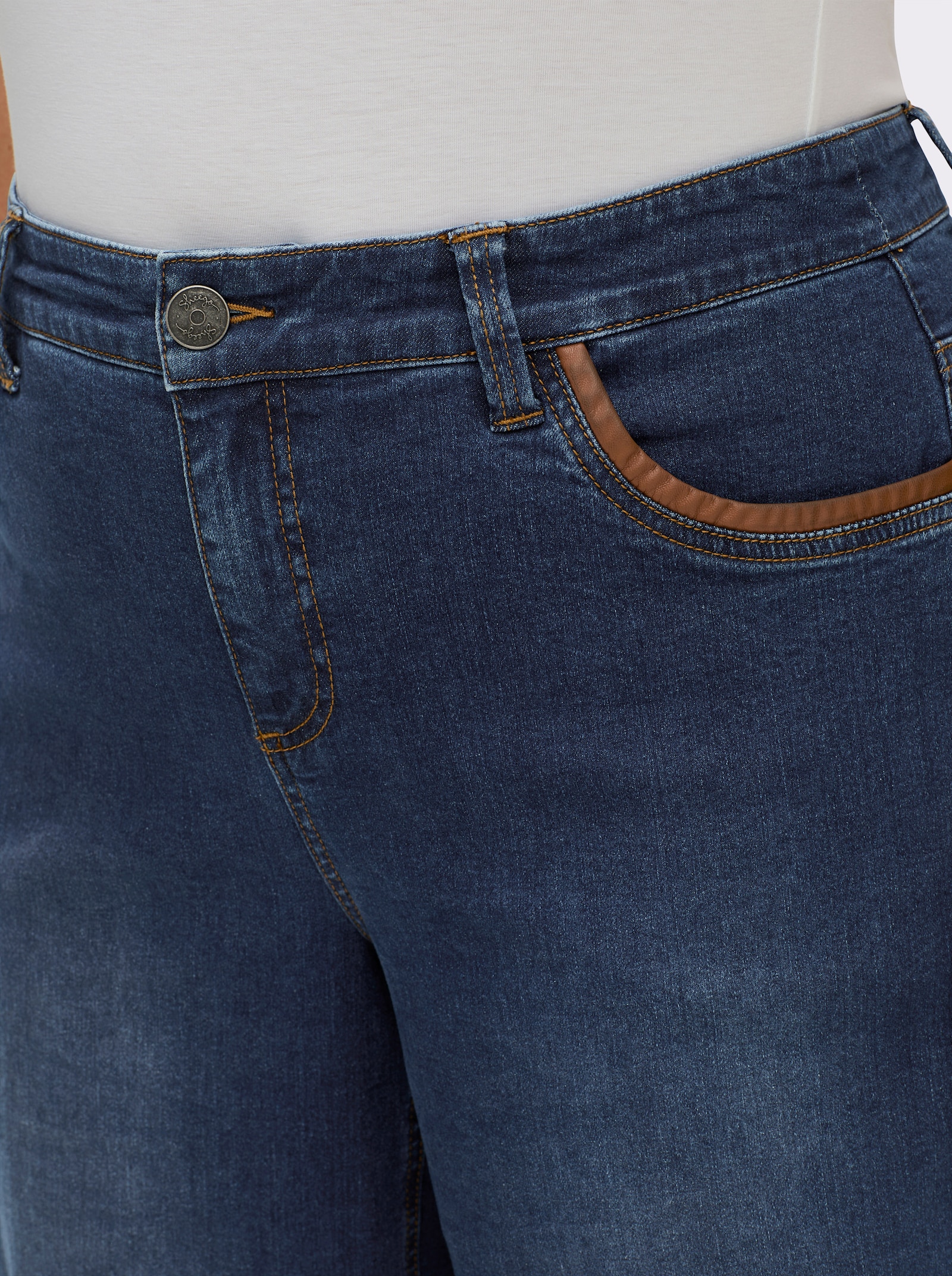 sheego Jeans mit weitem Bein und Paspelierung - blue-stone-washed