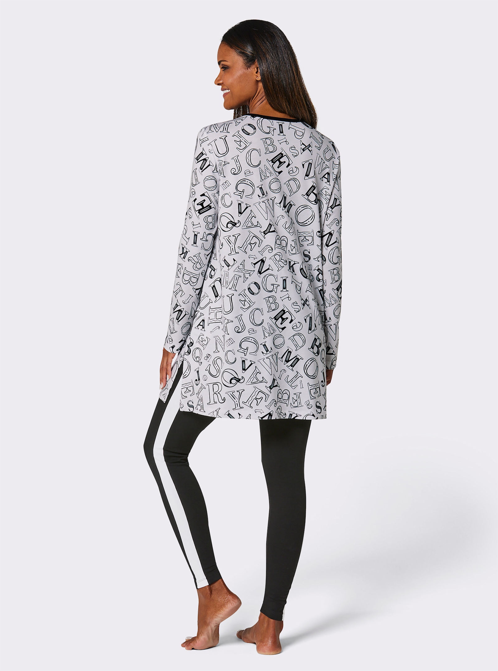 wäschepur Schlafanzug mit Letterprint und Galonstreifen - weiß-schwarz-bedruckt