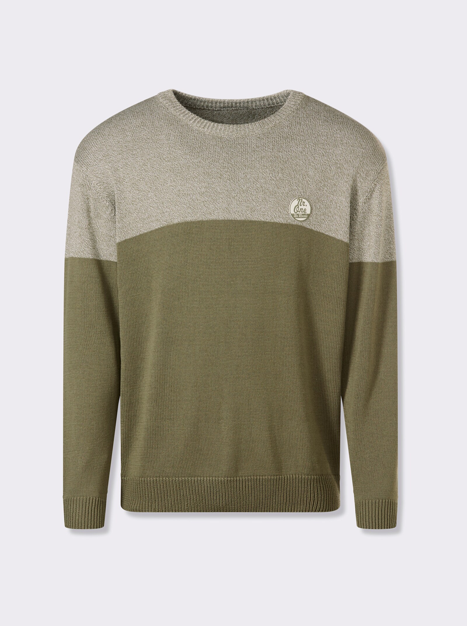 Catamaran Rundhalspullover mit Patch - khaki-meliert