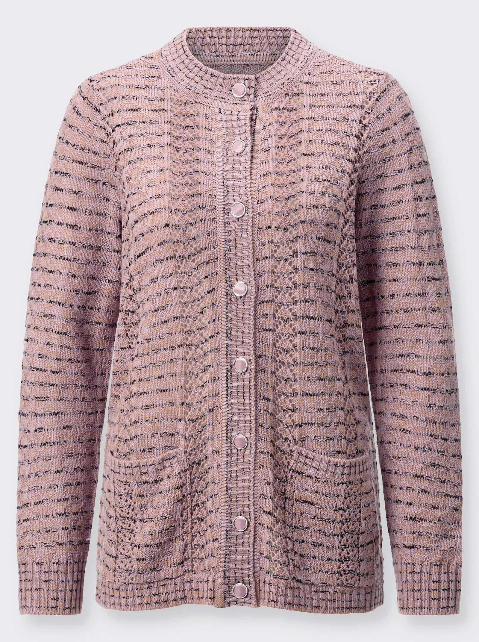 Ajourstrickjacke mit Schmuckknöpfen - mauve-meliert