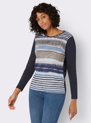 Langarmshirt mit grafischem Muster vorne - marine-gestreift