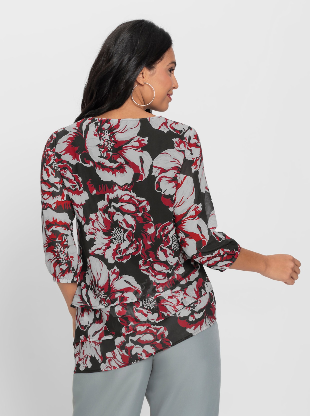Georgetteblouse - zwart/rood geprint