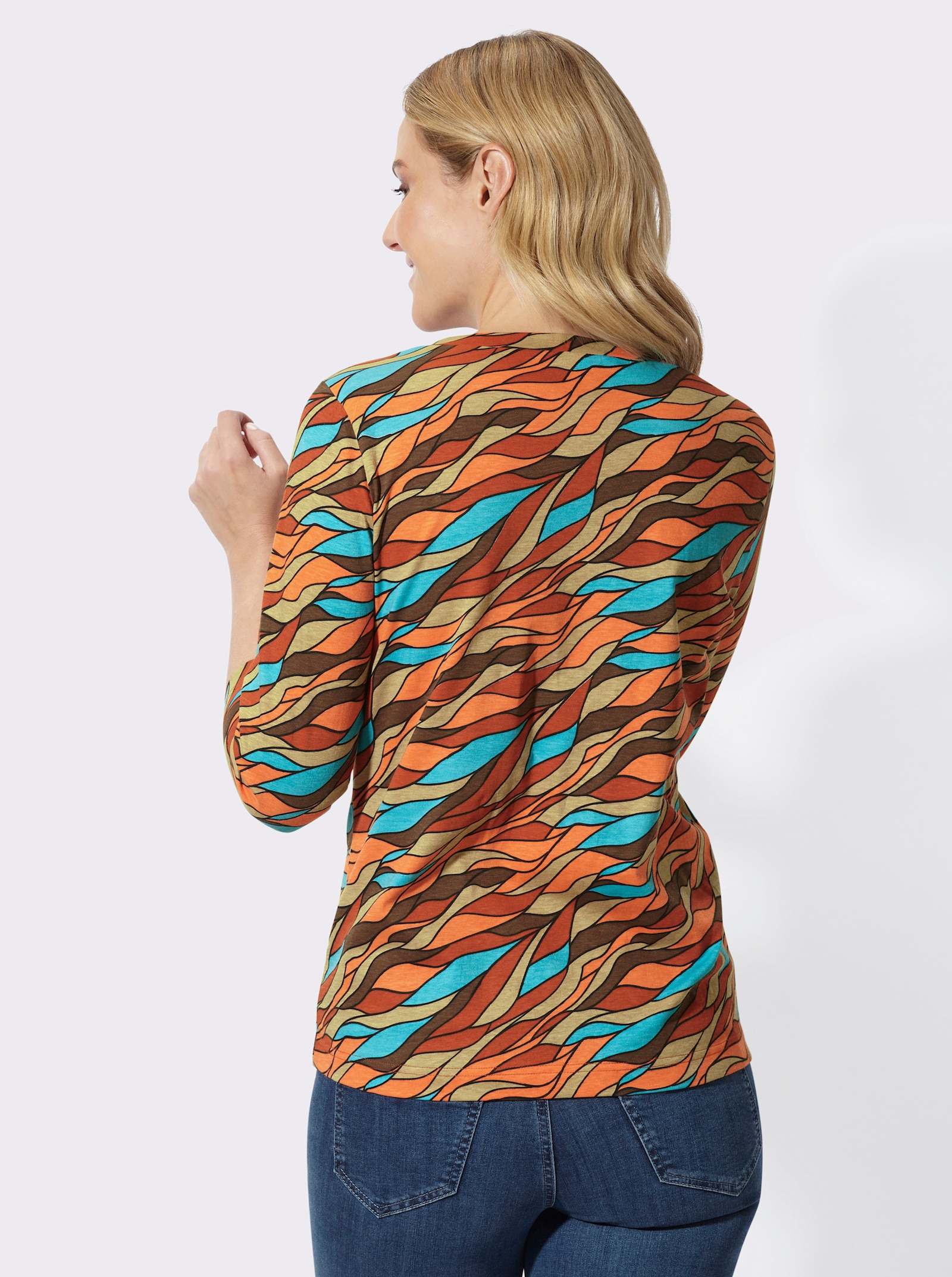 3/4-Arm-Shirt mit Allover-Print - rostrot-orange-bedruckt