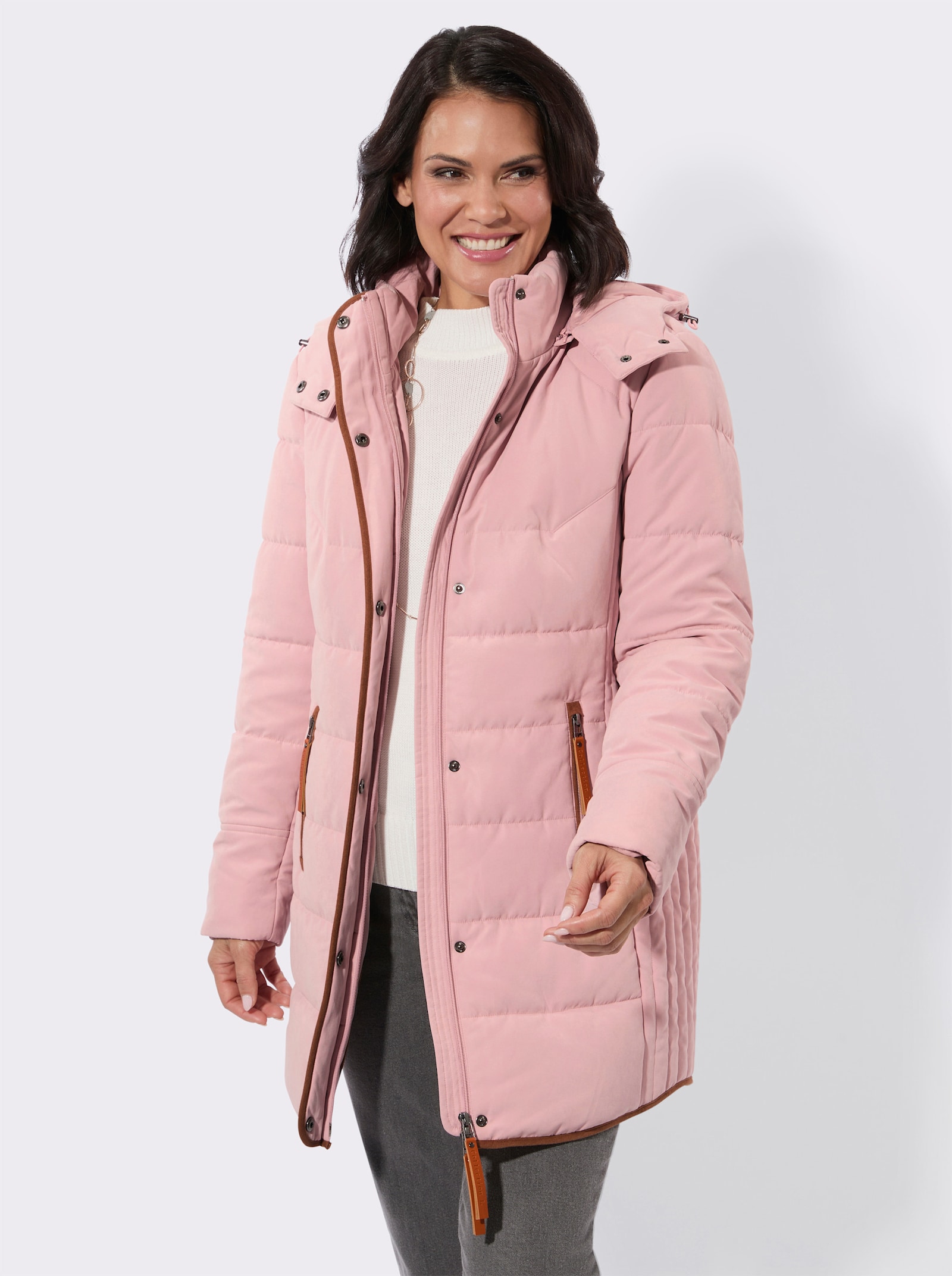 Longjacke mit Stehkragen und Kapuze - hortensie