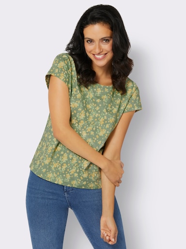 Rundhalsshirt in Flammgarn-Qualität - eucalyptus-zitrone-bedruckt