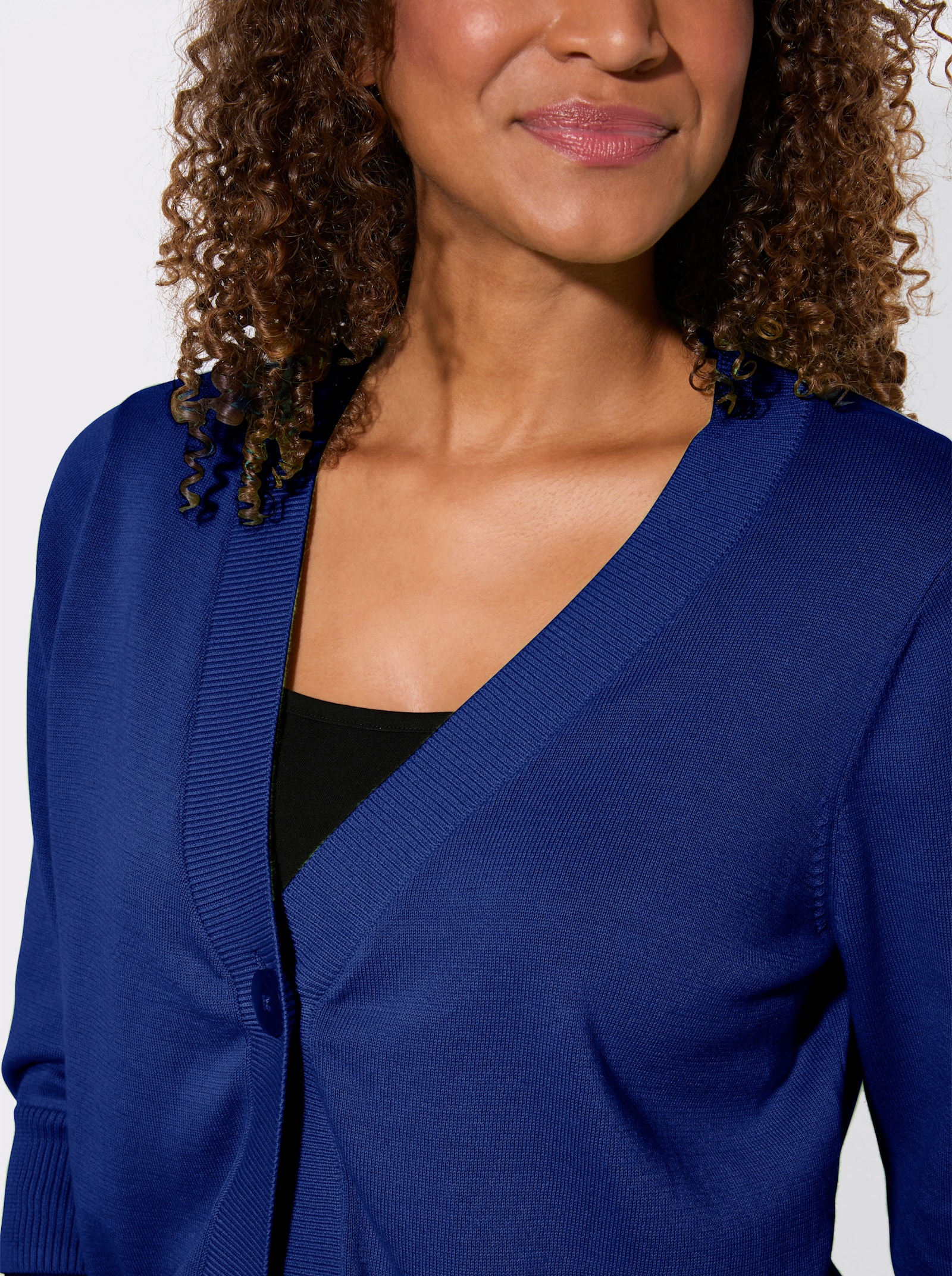 Feinstrickjacke mit gerippten Abschlüssen - royalblau