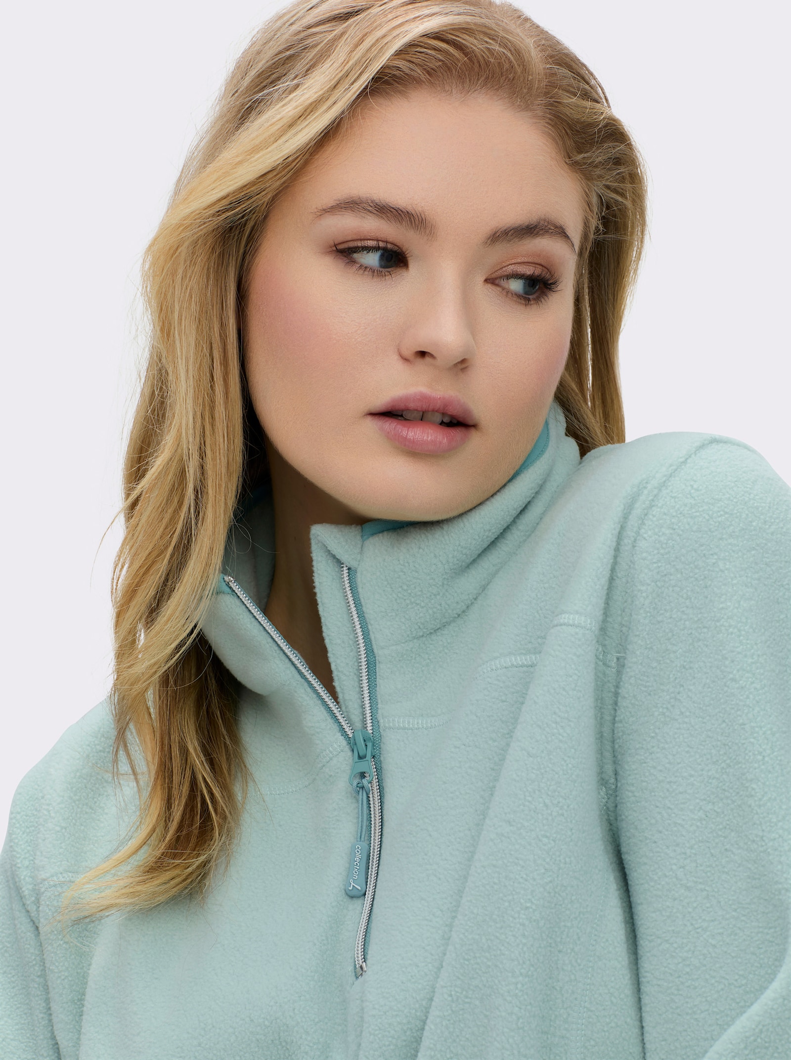 Fleeceshirt mit Stehkragen und Reißverschluss - kalkmint