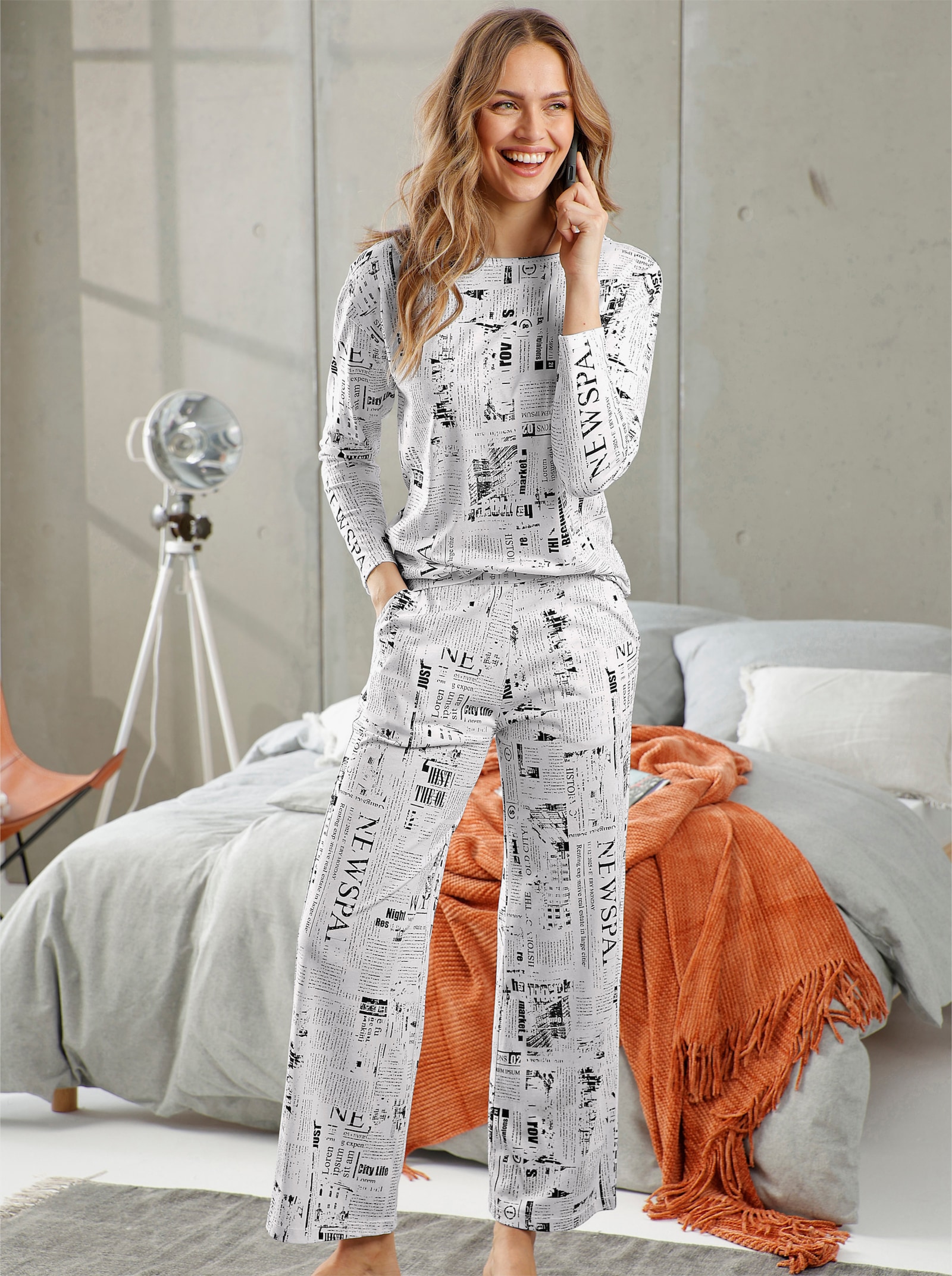 wäschepur Schlafanzug - weiß-schwarz-bedruckt