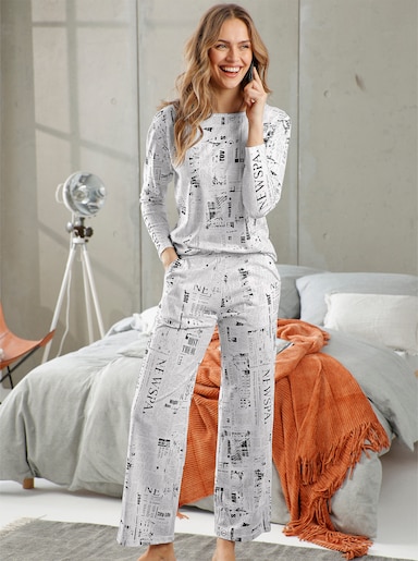 wäschepur Schlafanzug - weiß-schwarz-bedruckt