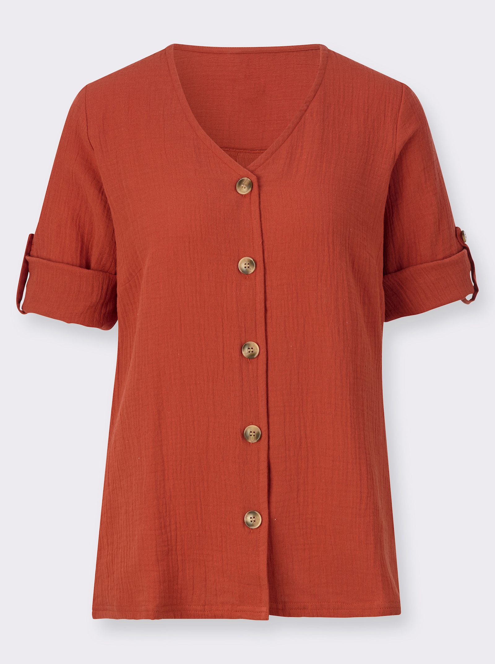 3/4-Arm-Bluse mit Krempelfunktion - rostrot
