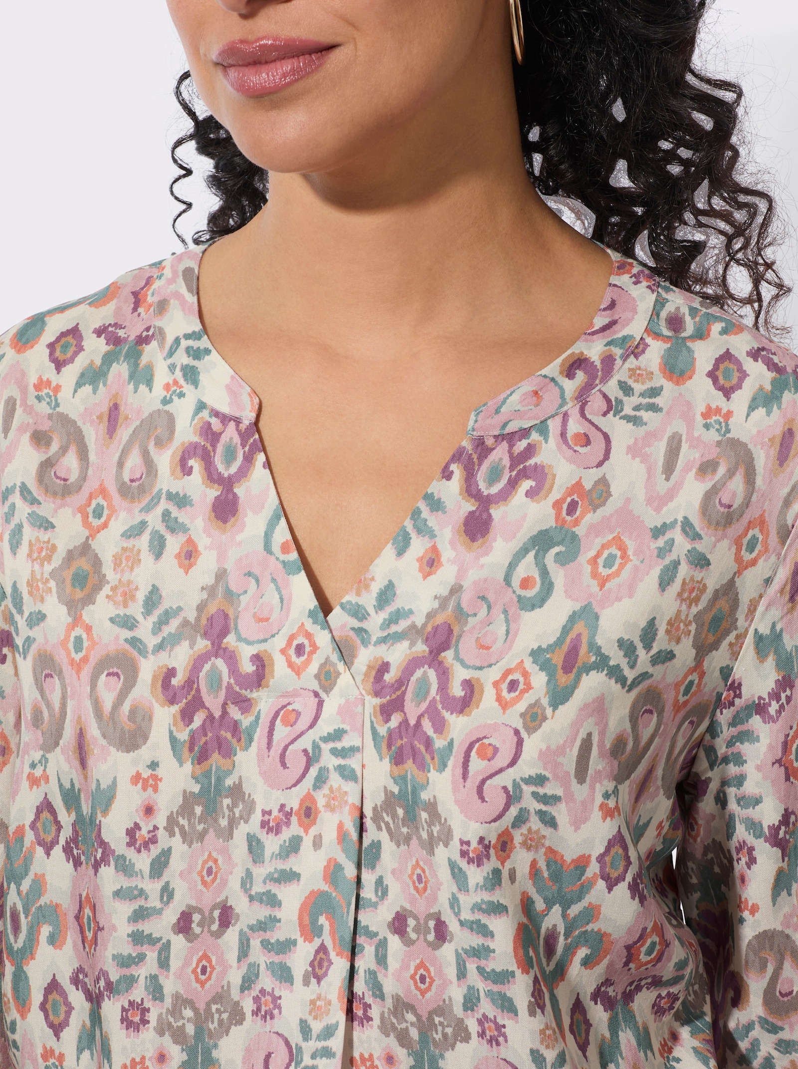 Druckbluse in Schlupfform - champagner-jade-bedruckt