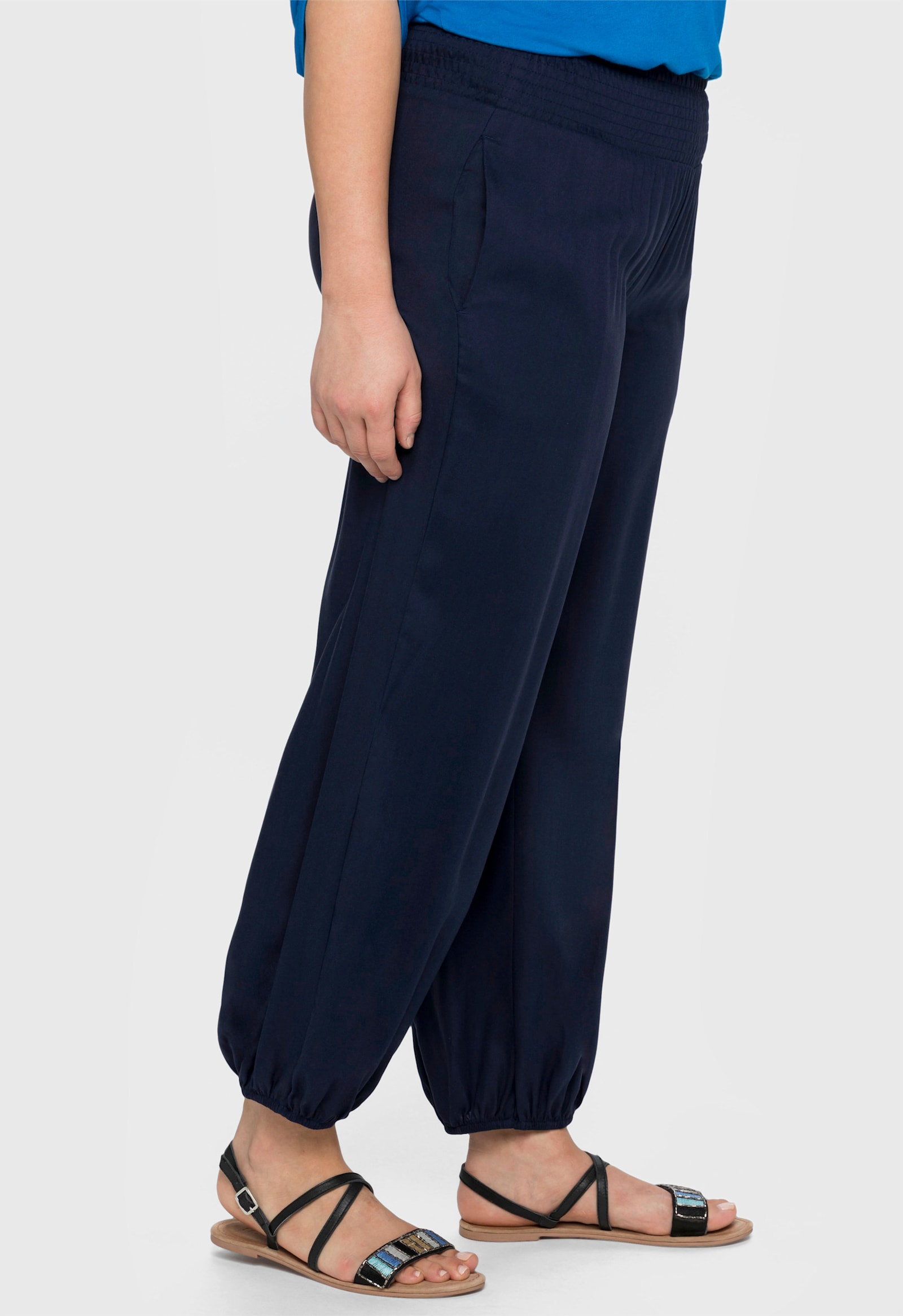 sheego Schlupfhose mit Smokbund, weite Form - marine