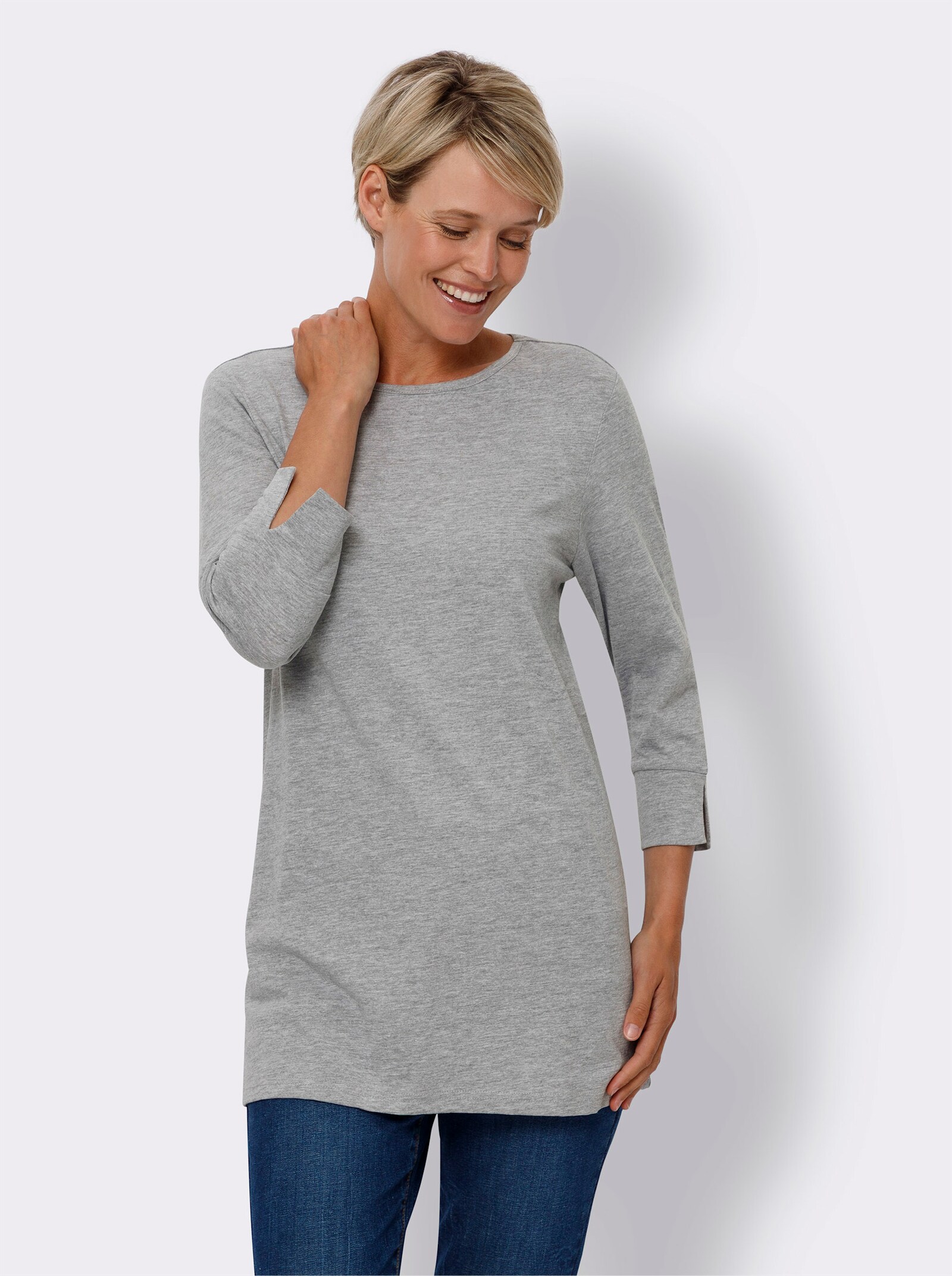 Shirt met ronde hals in lichte A-lijn - grijs gemêleerd
