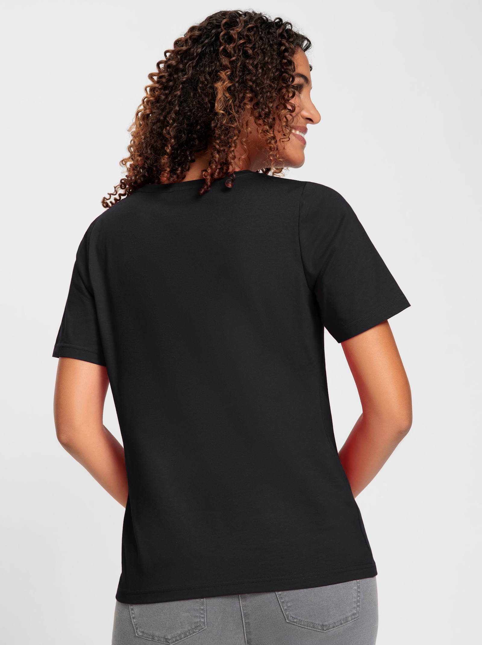 Kurzarmshirt mit Rundhals-Ausschnitt - schwarz