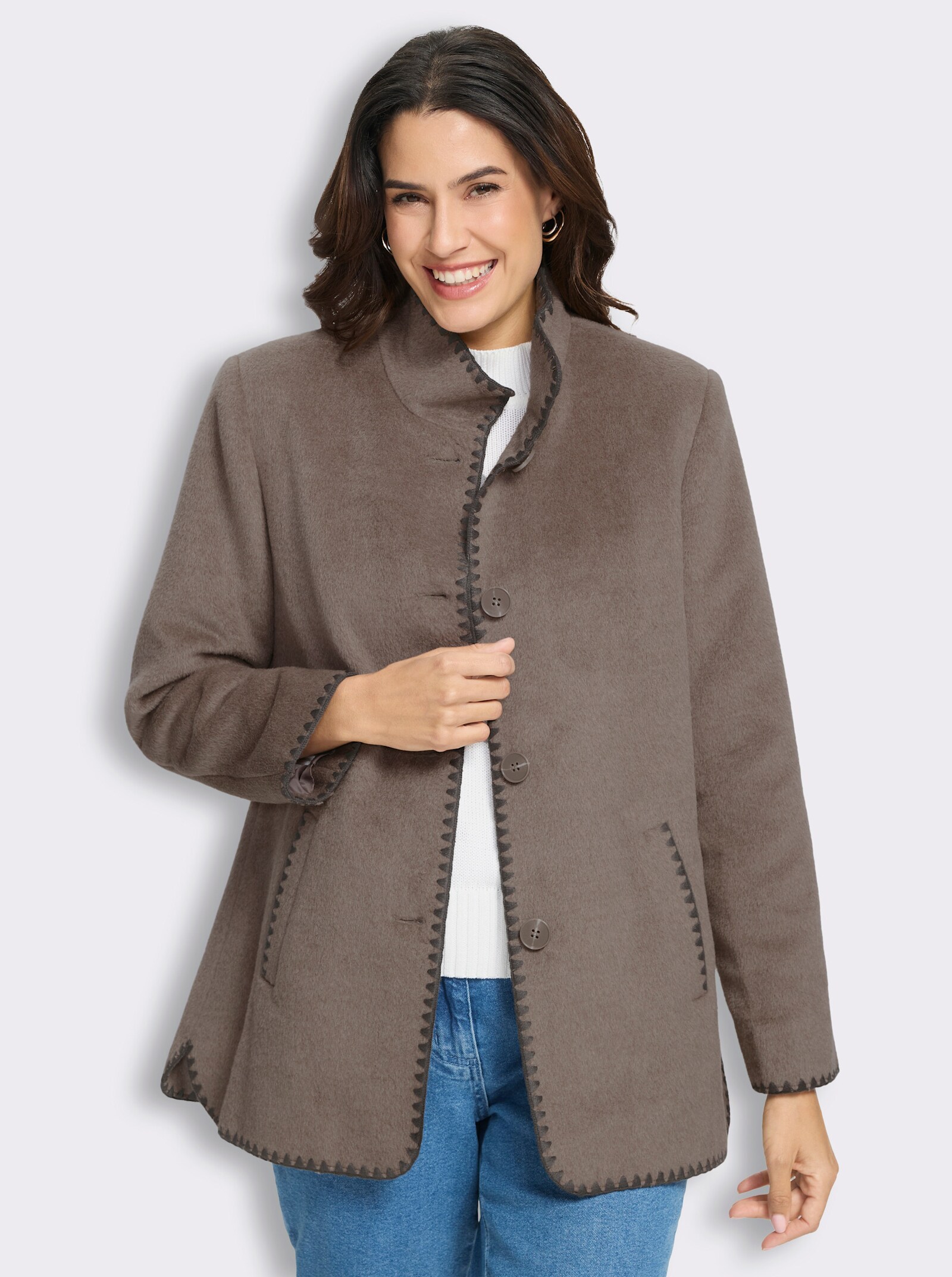 Jacke in flauschiger Woll-Optik - taupe-meliert