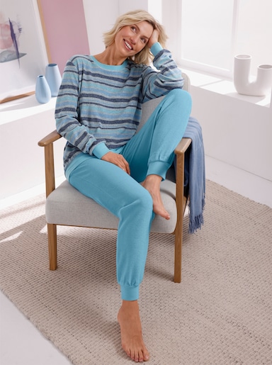 Schlafanzug im Ringel-Dessin - aqua-grau-gestreift