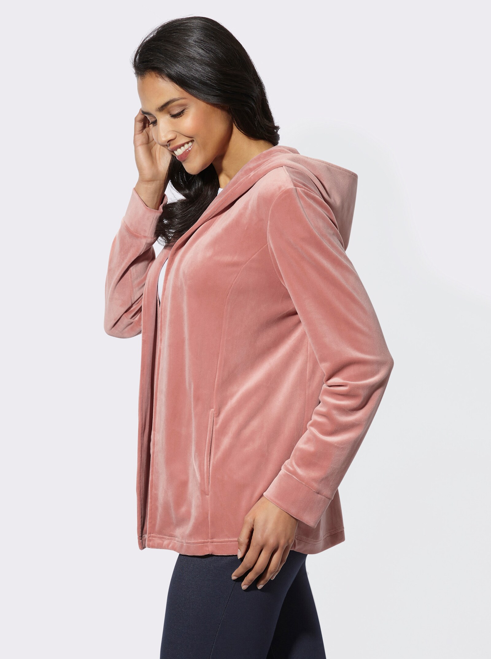 Nickijacke in offener Form - rosenholz