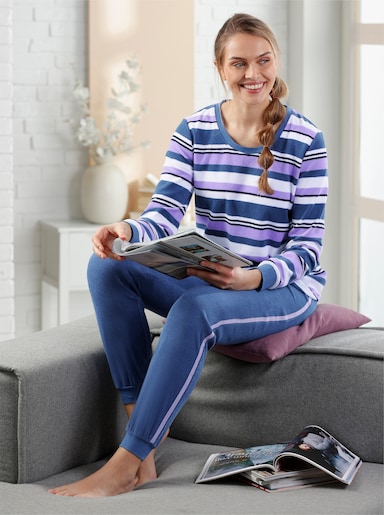 wäschepur Schlafanzug mit Ringelmuster - jeansblau-lavendel-geringelt