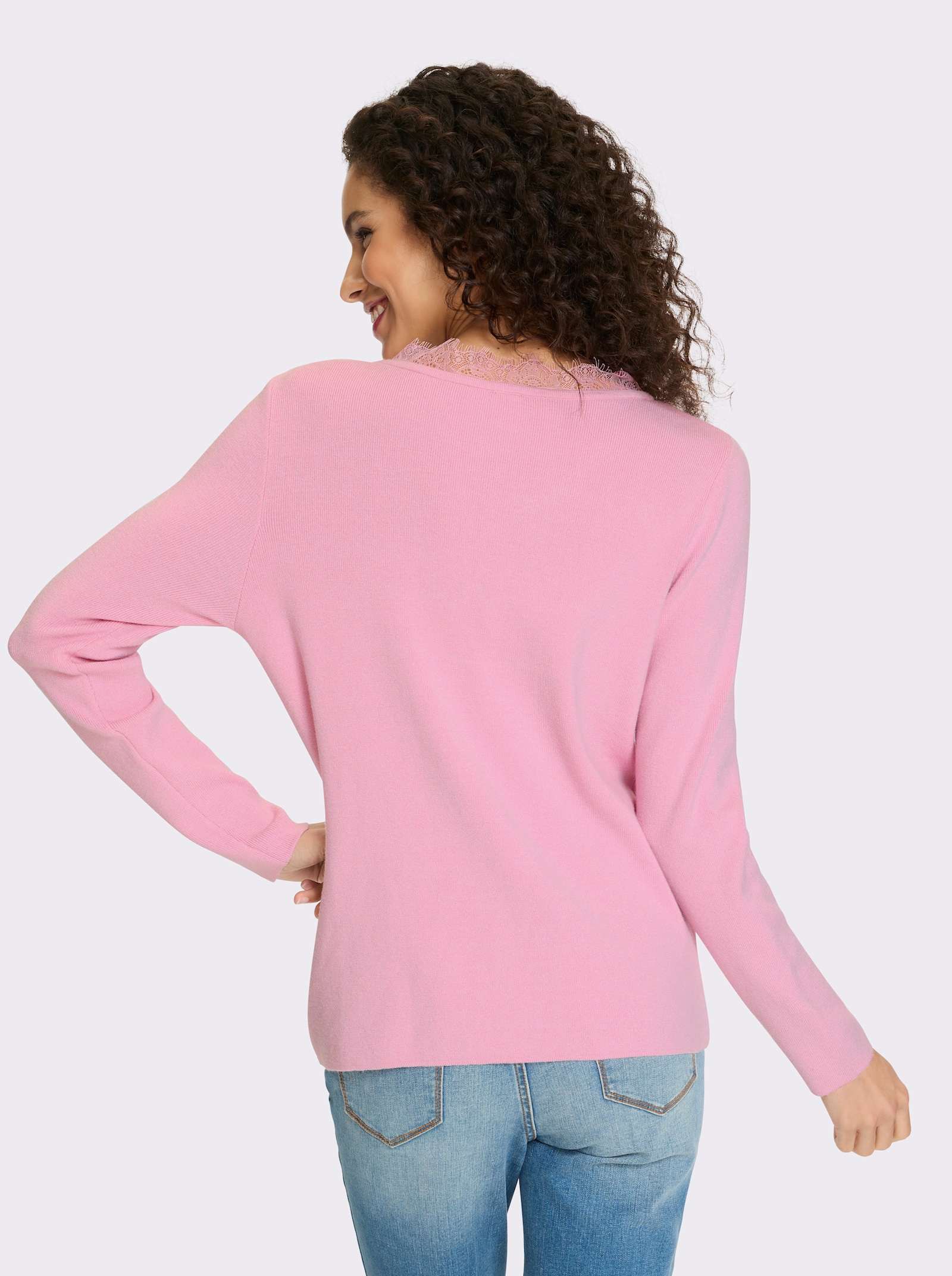 heine Pull en tricot fin avec bordure en dentelle - rose