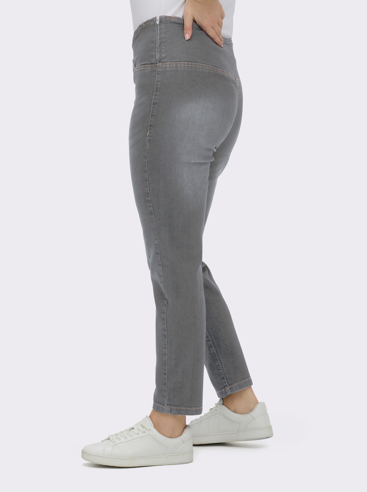 Stretch-Jeans mit überlappendem Bund - light grey-denim