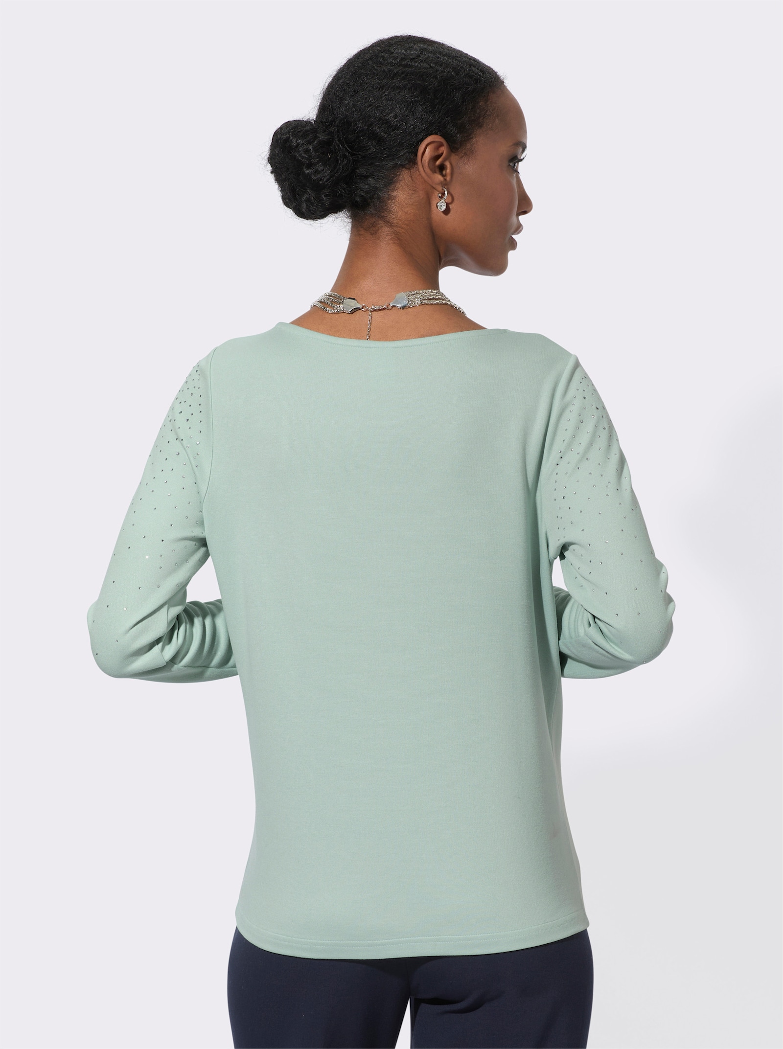 Langarmshirt mit Glitzersteinchen - kalkmint