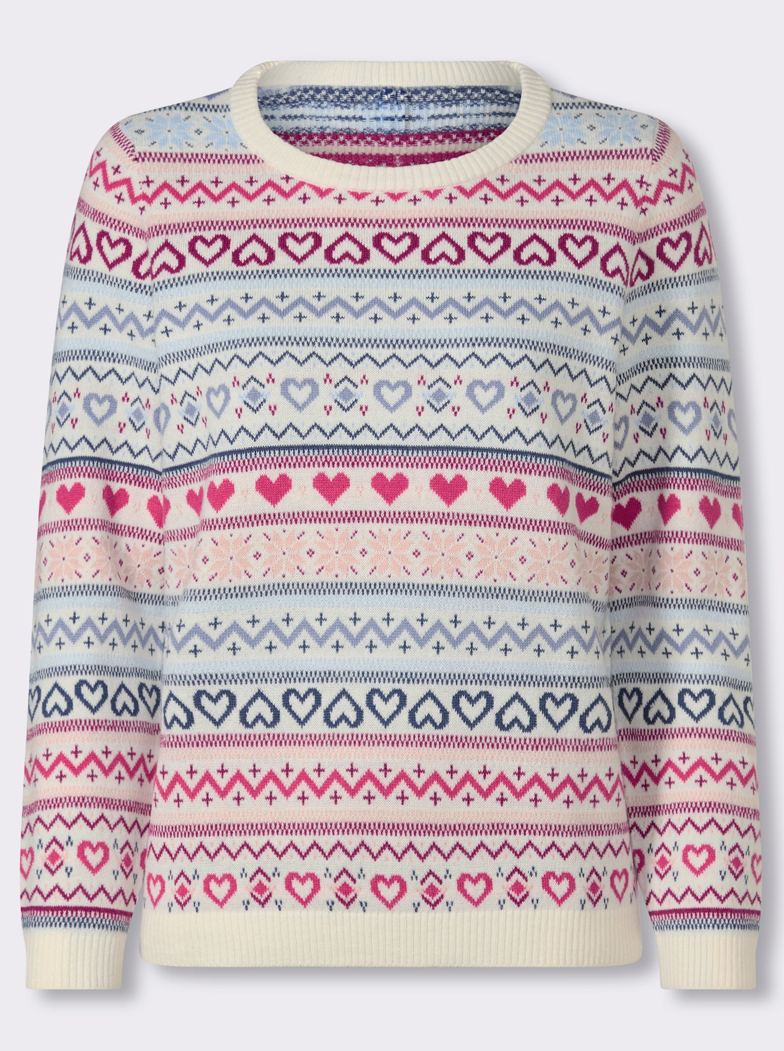 Jacquard-Pullover mit Rundhals-Ausschnitt - champagner-malve-gemustert