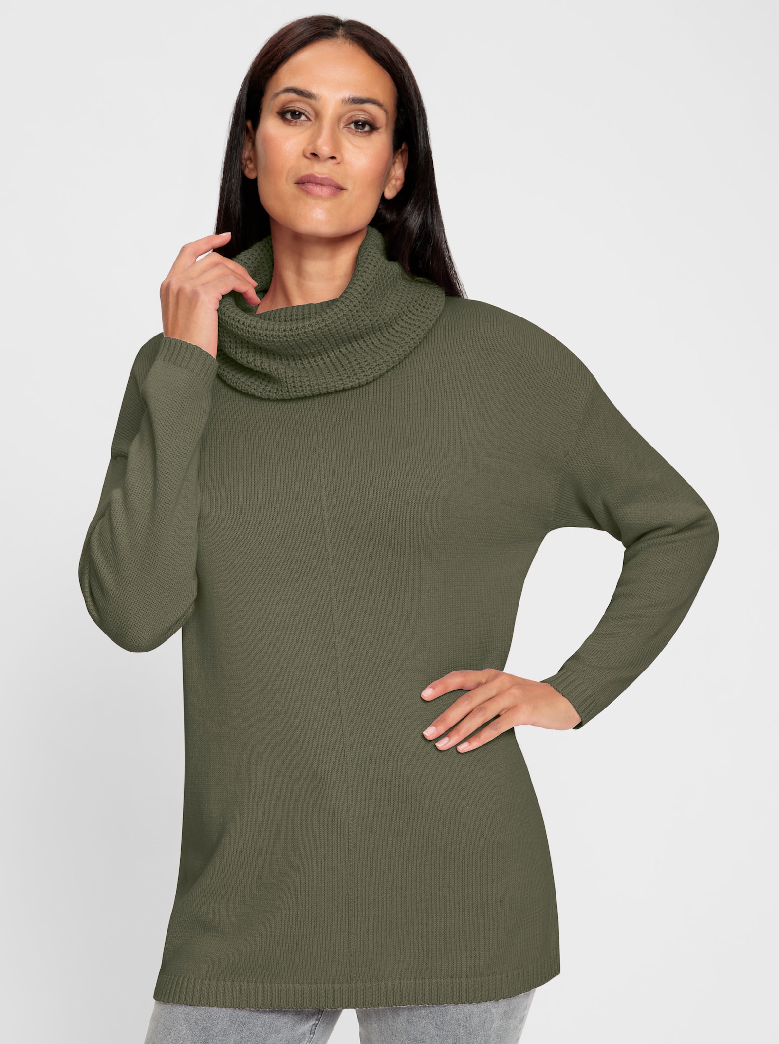 heine Longpullover mit halsfernem Rollkragen - khaki