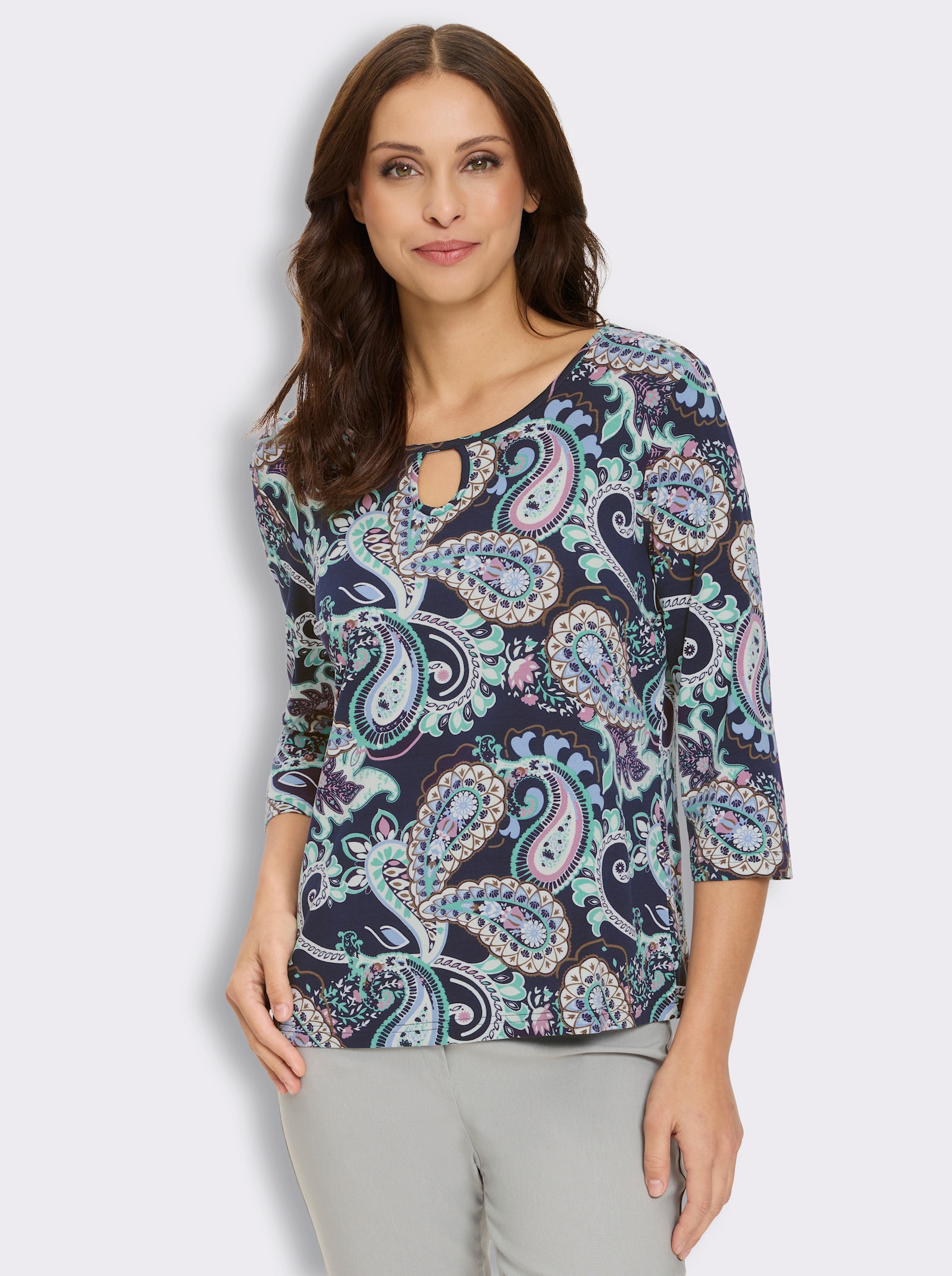 3/4-Arm-Shirt im Paisley-Dessin - marine-bedruckt