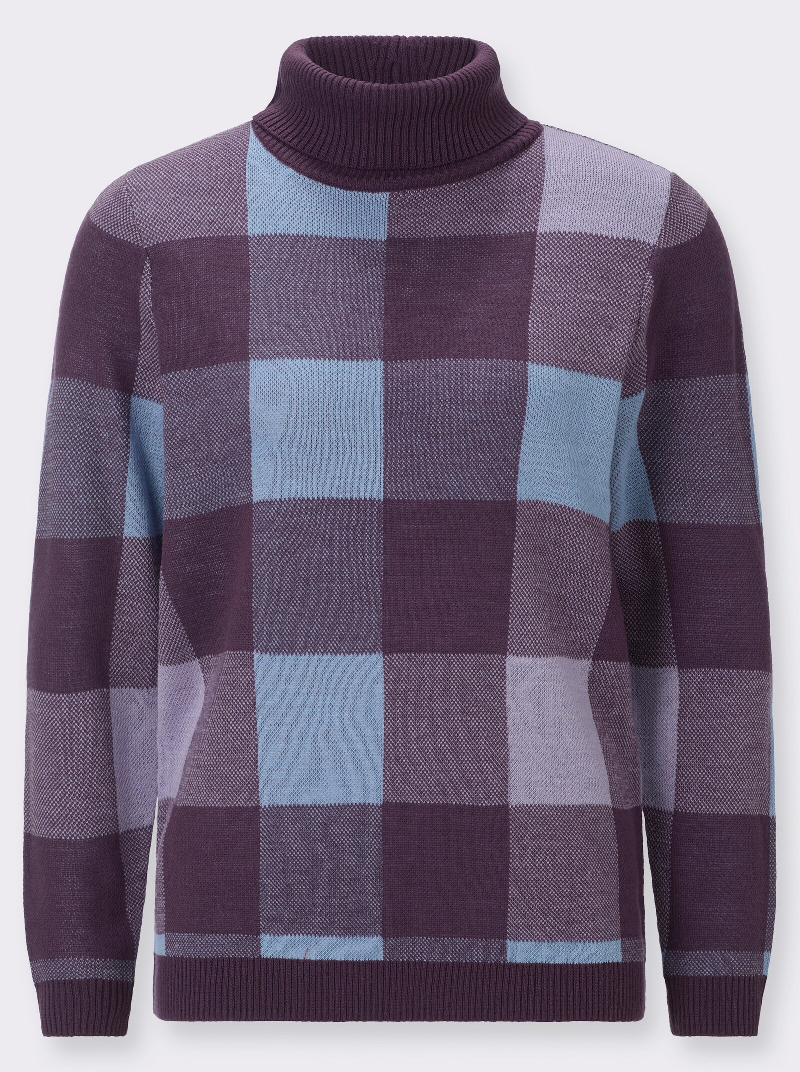 Rollkragenpullover mit Jacquard-Muster - traube-himmelblau-gemustert