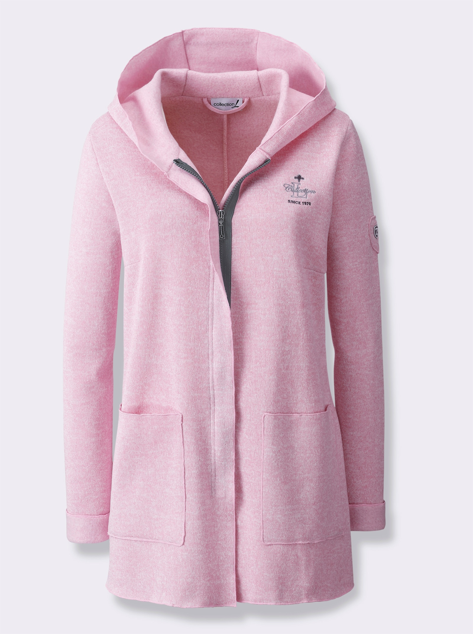 Strickfleece-Jacke mit fixiertem Ärmelaufschlag - rosé-meliert
