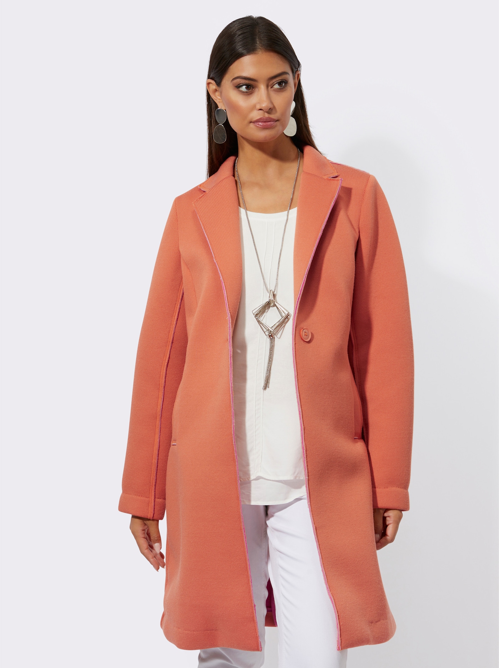 Jerseymantel mit hohem Gehschlitz hinten - papaya