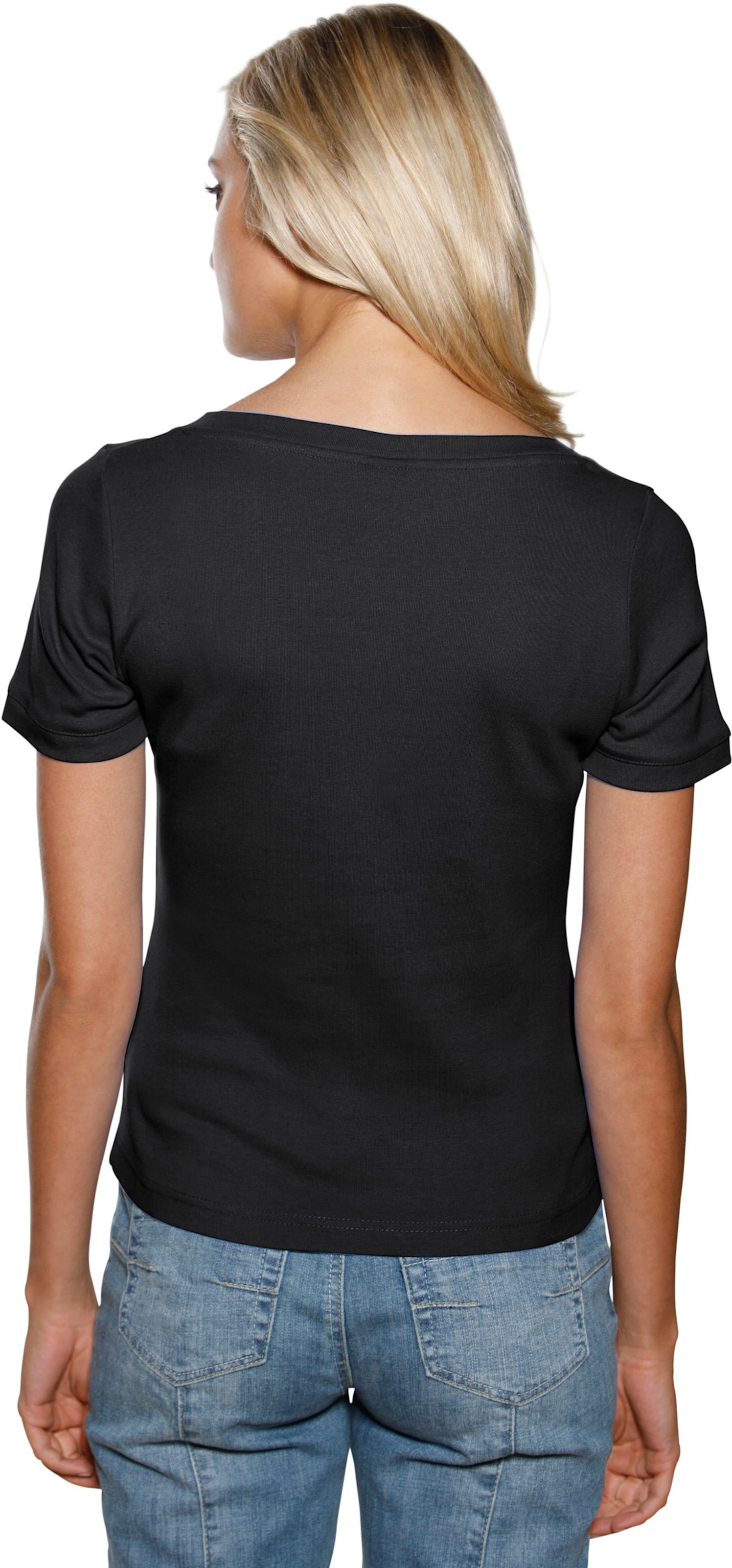 Figur mit günstig Kaufen-Carré-Shirt in schwarz von heine. Carré-Shirt in schwarz von heine <![CDATA[Carré-Shirt Mit großzügigem Ausschnitt. Aus trageangenehmer, feiner Rippenware. Figurbetonte Form.]]>. 