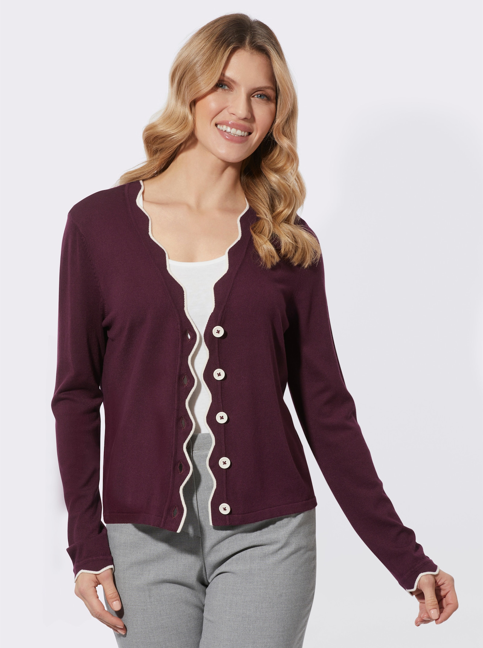 Vest met golvende boorden - bordeaux