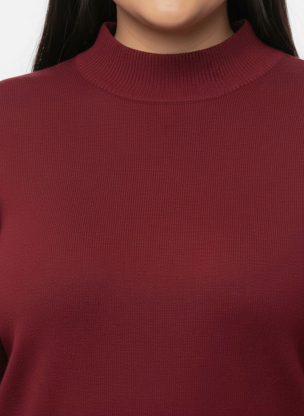 Stehkragenpullover mit Ripp-Abschlüssen - rot