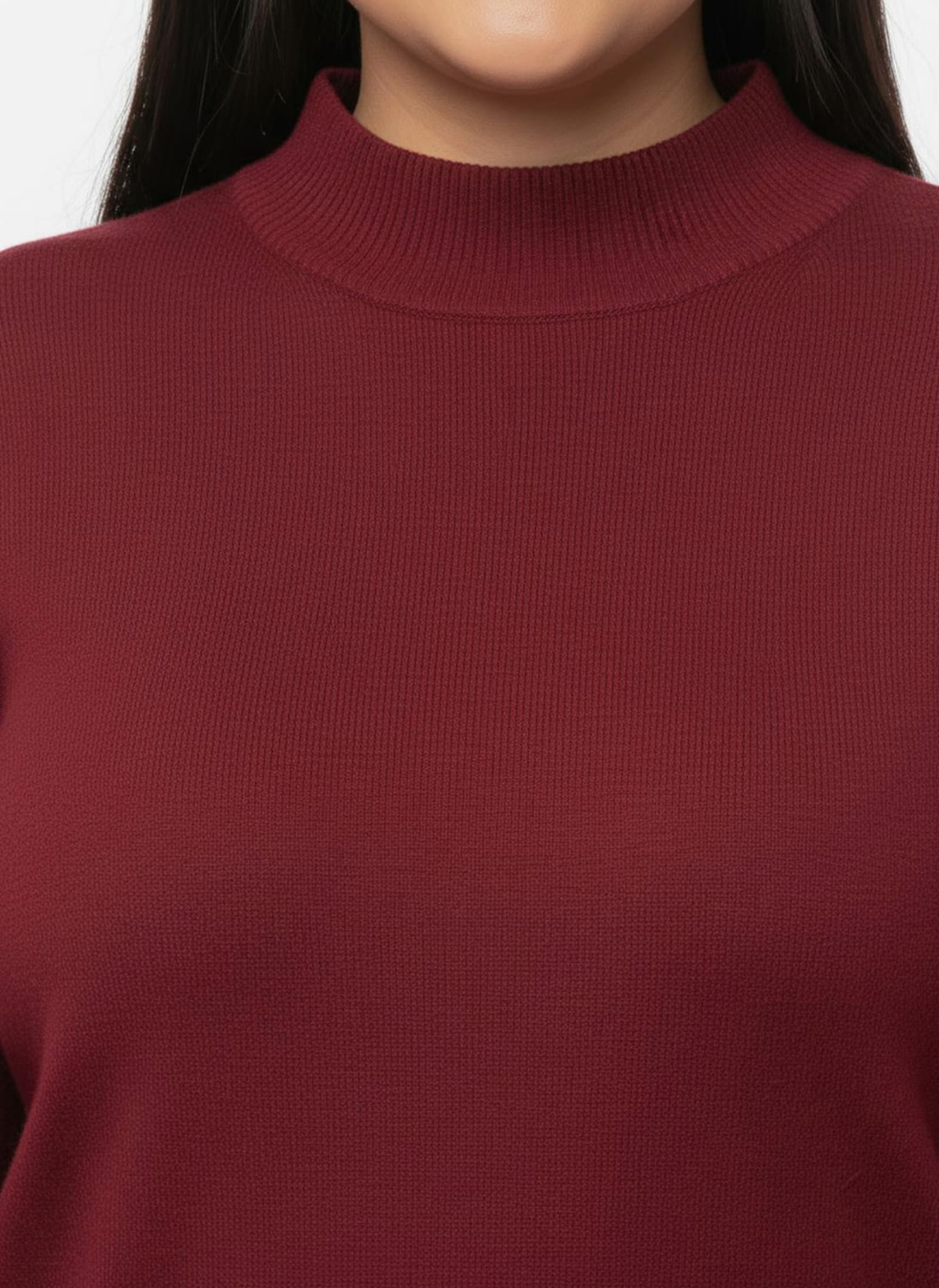 Stehkragenpullover mit Ripp-Abschlüssen - rot