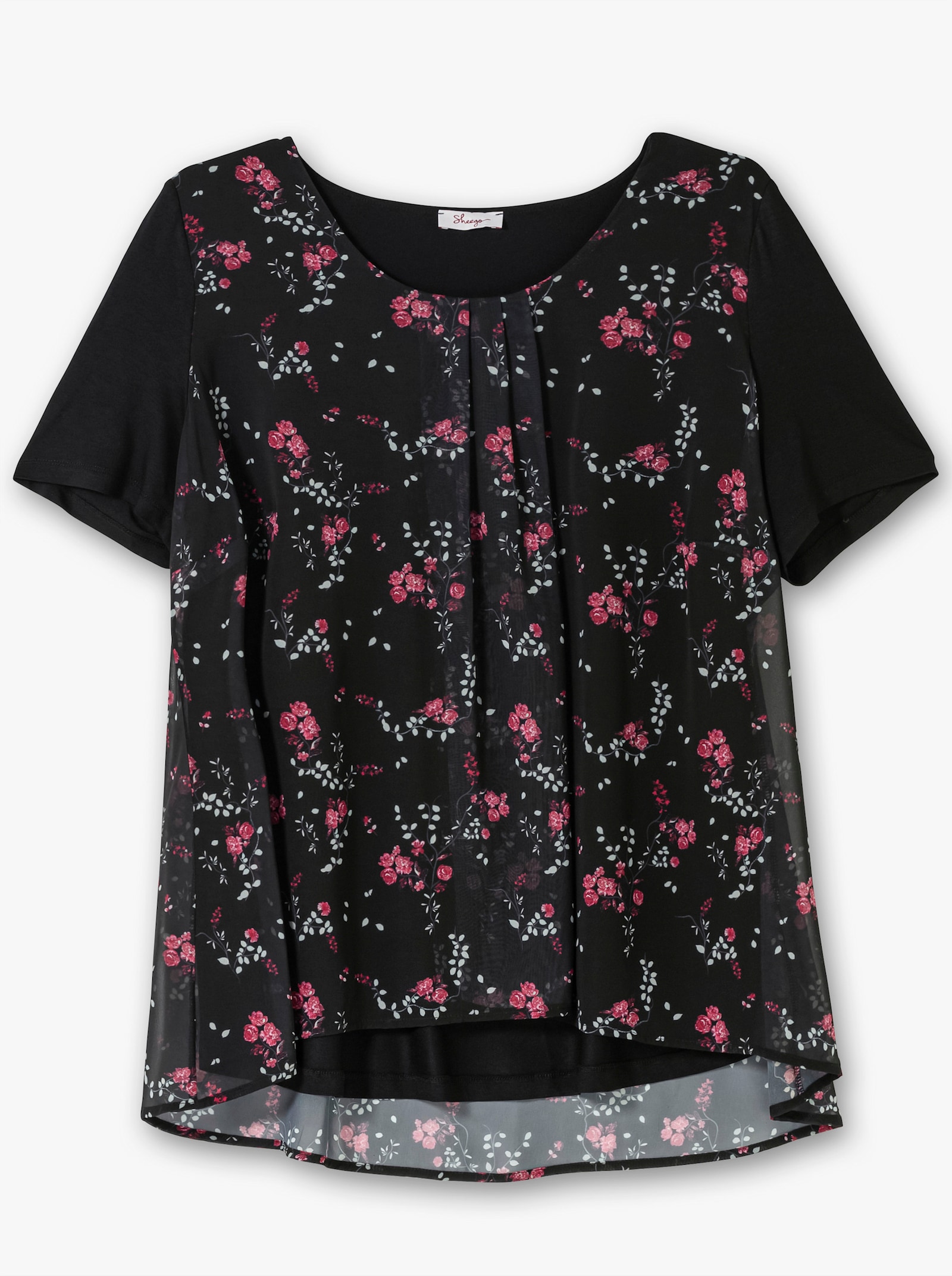 sheego Blusenshirt in Lagenoptik - schwarz-gemustert