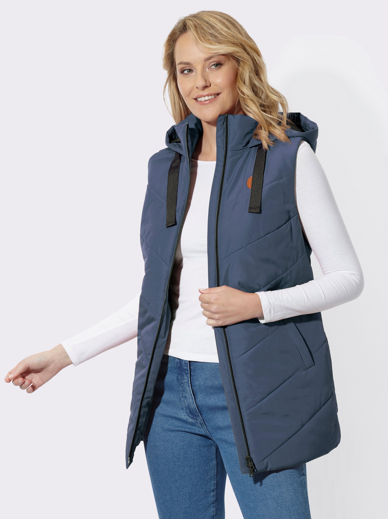 Longweste mit Steppmuster - rauchblau