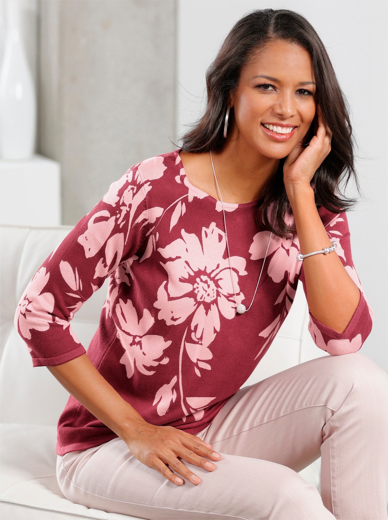 Pullover - kersen/rozenkwarts bedrukt