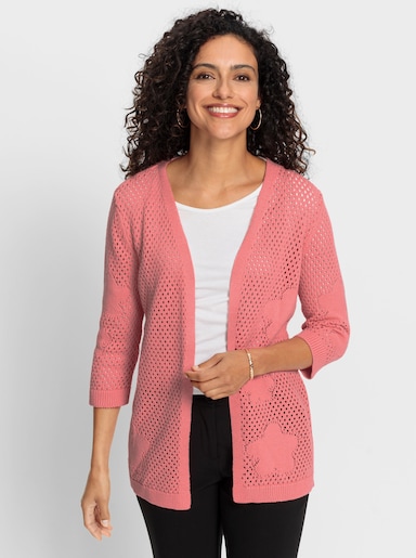 Ajourstrickjacke in Netz-Optik - flamingo