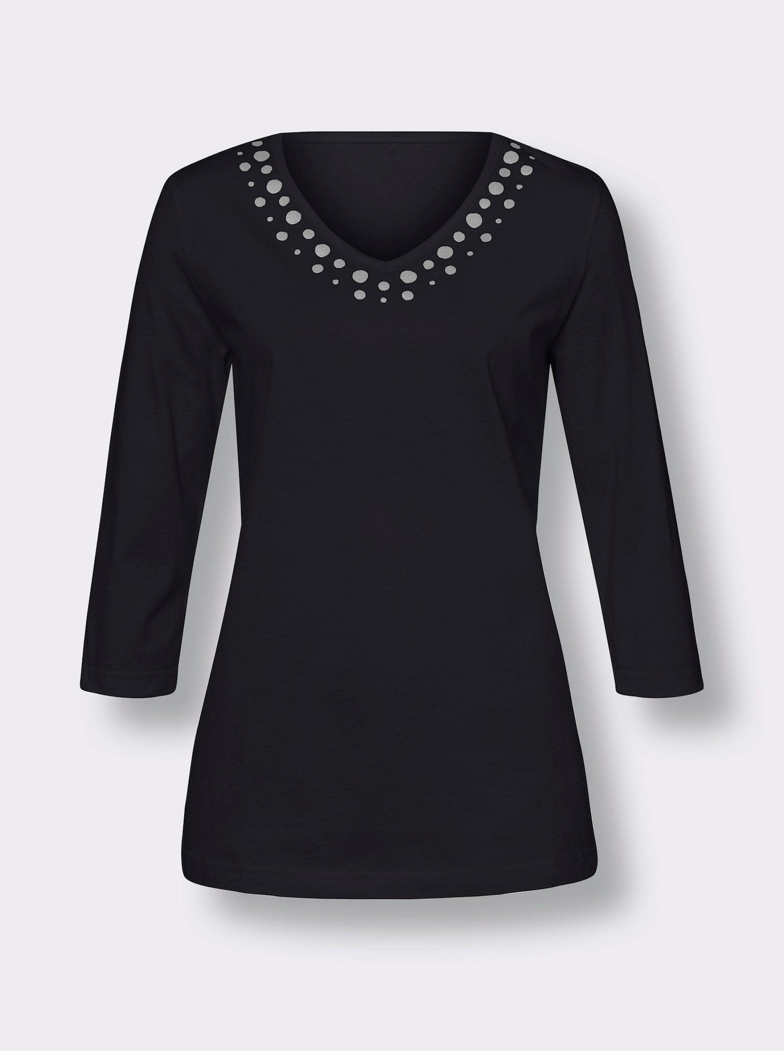 Tričko s 3/4 rukávem a stříbrným fóliovým potiskem - černá