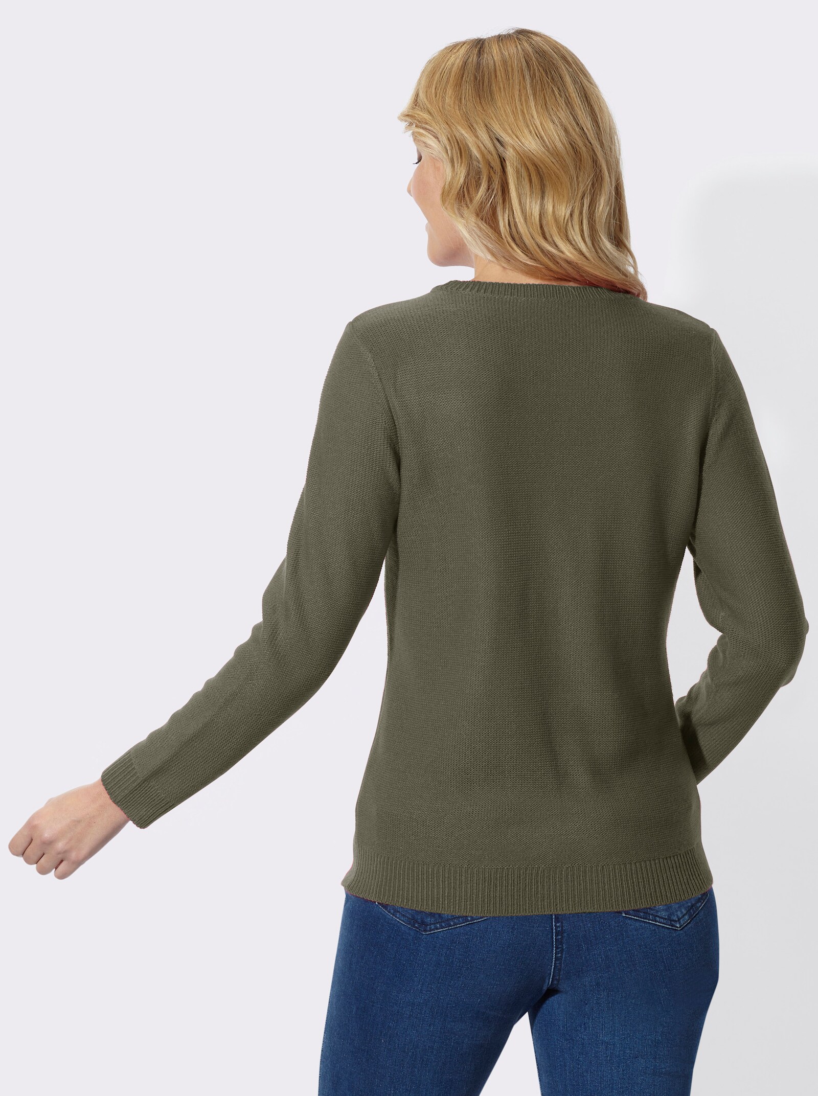 Langarm-Pullover mit Ringelmuster - khaki-ecru