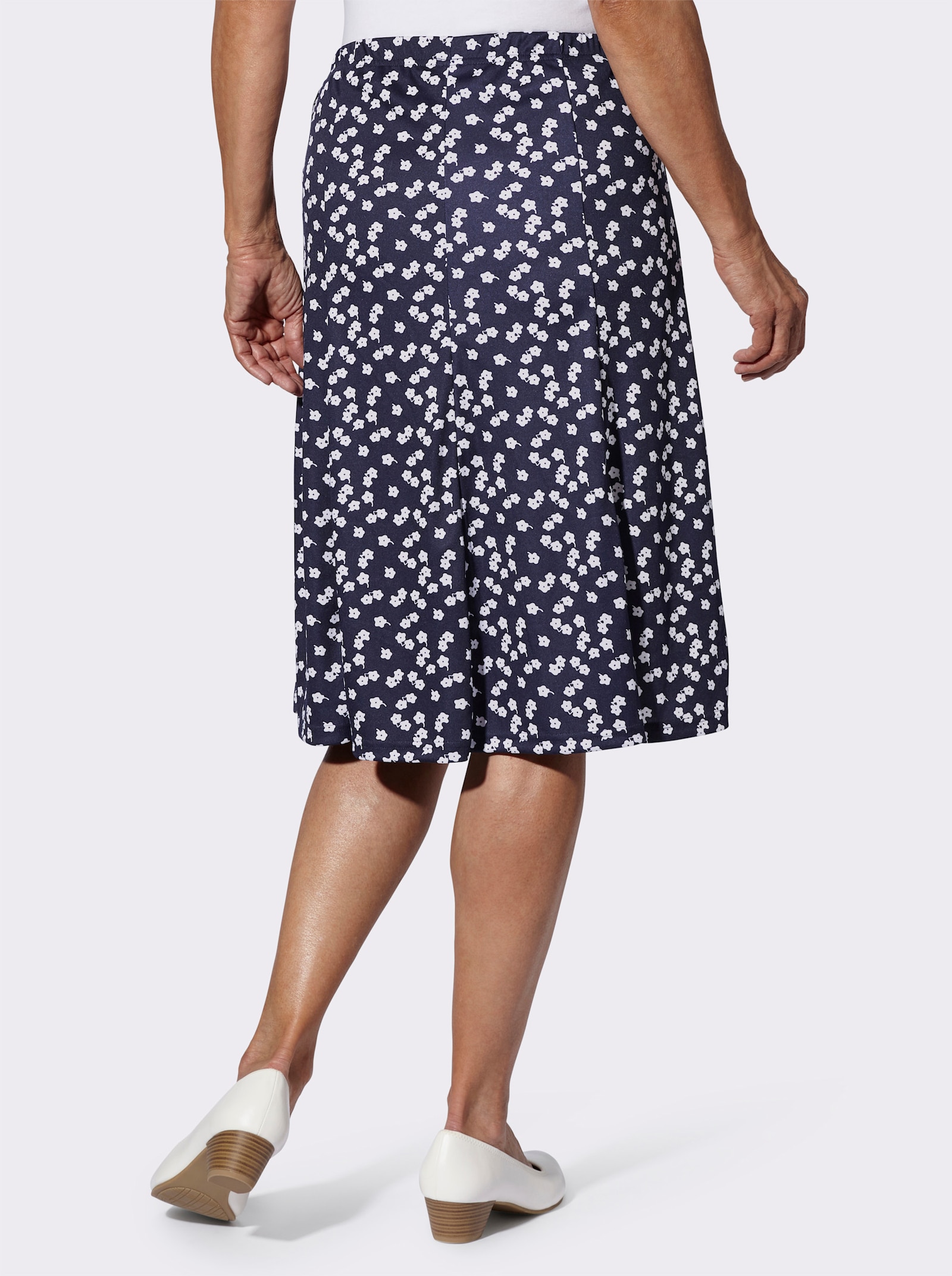 Žerzejová sukně dílového střihu - námořnická modrá-bílá-potisk