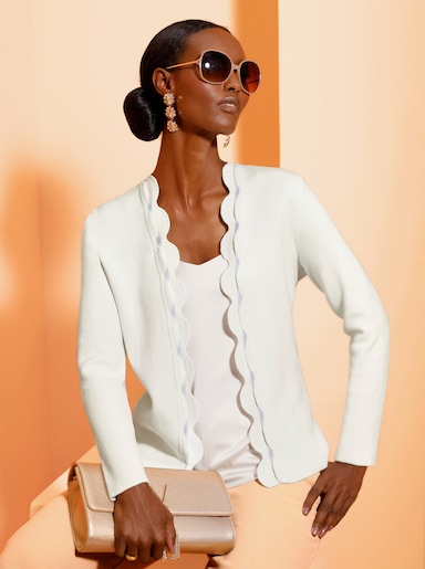 Strickjacke mit Netz-Einsatz - ecru