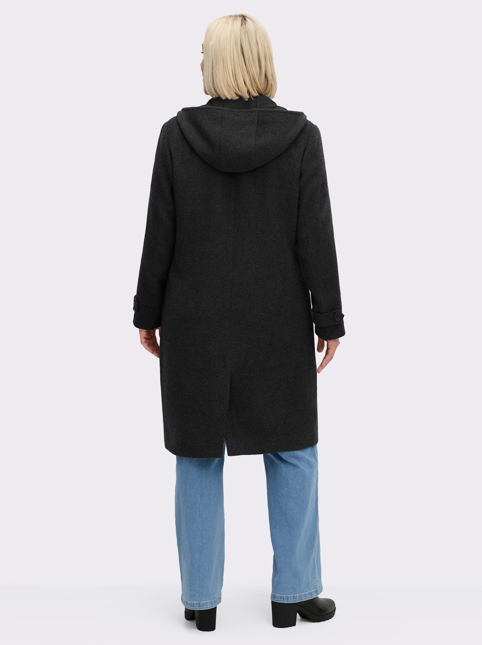 sheego Wintermantel mit Wolle und Knebelverschlüssen - anthrazit-meliert