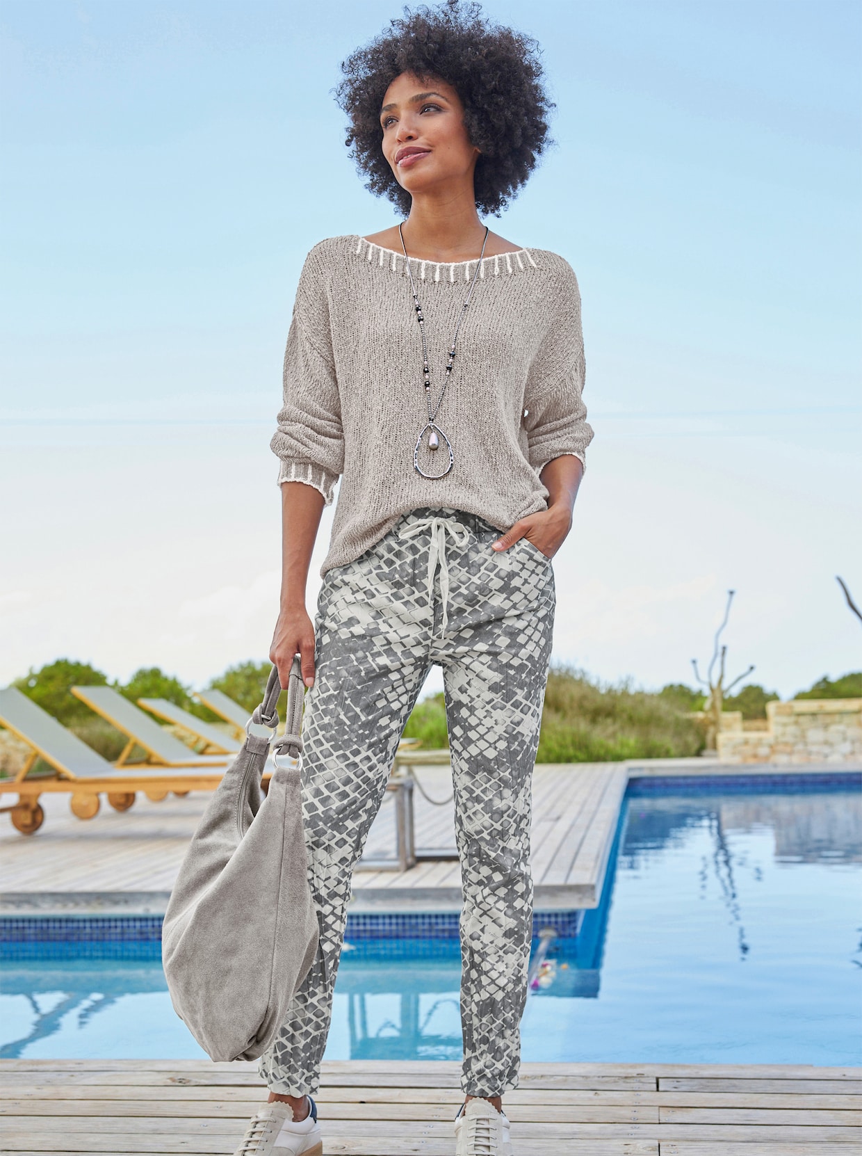 heine Pantalon imprimé - gris clair-blanc imprimé