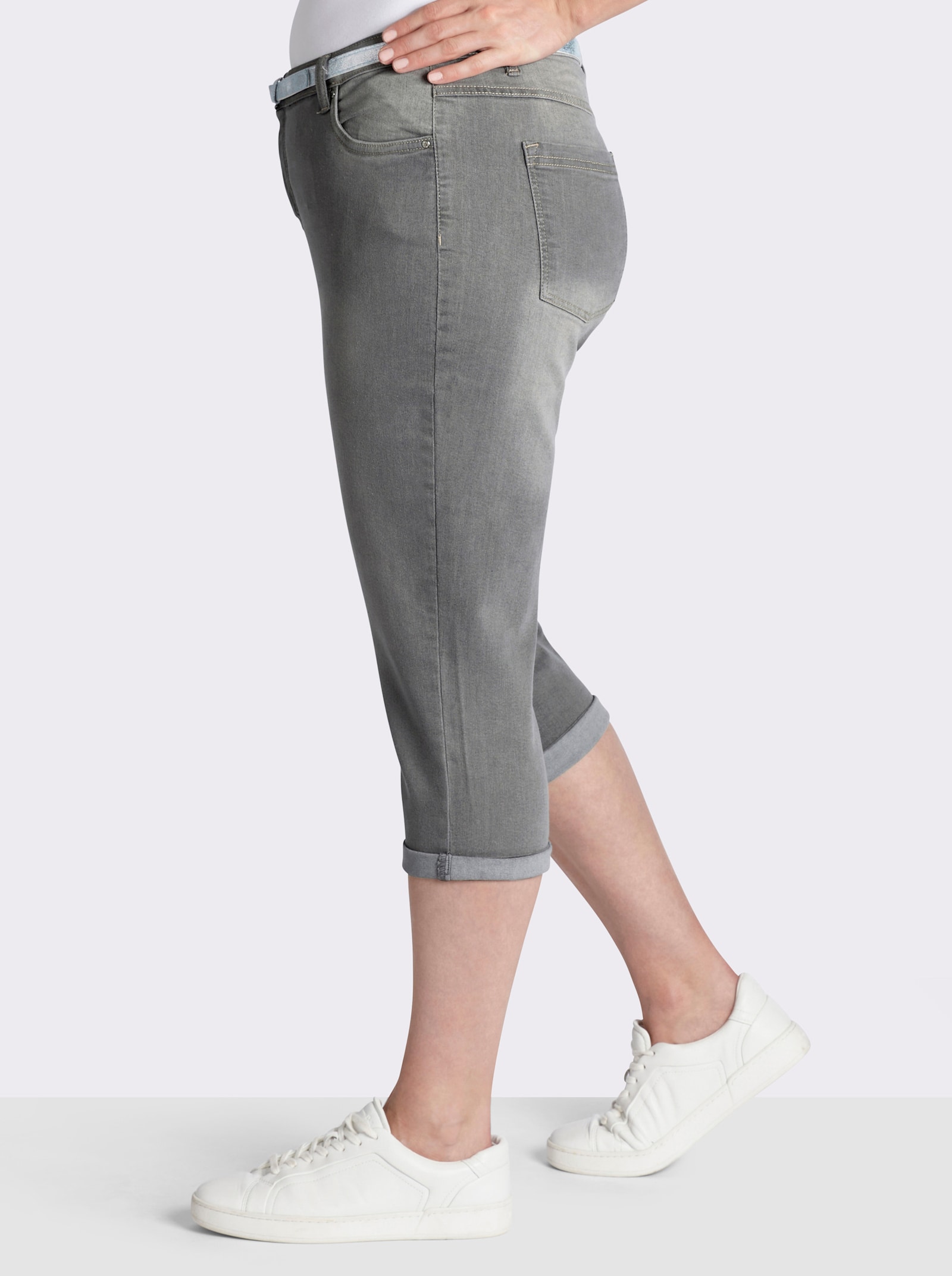 Caprijeans inklusive Gürtel - grey denim