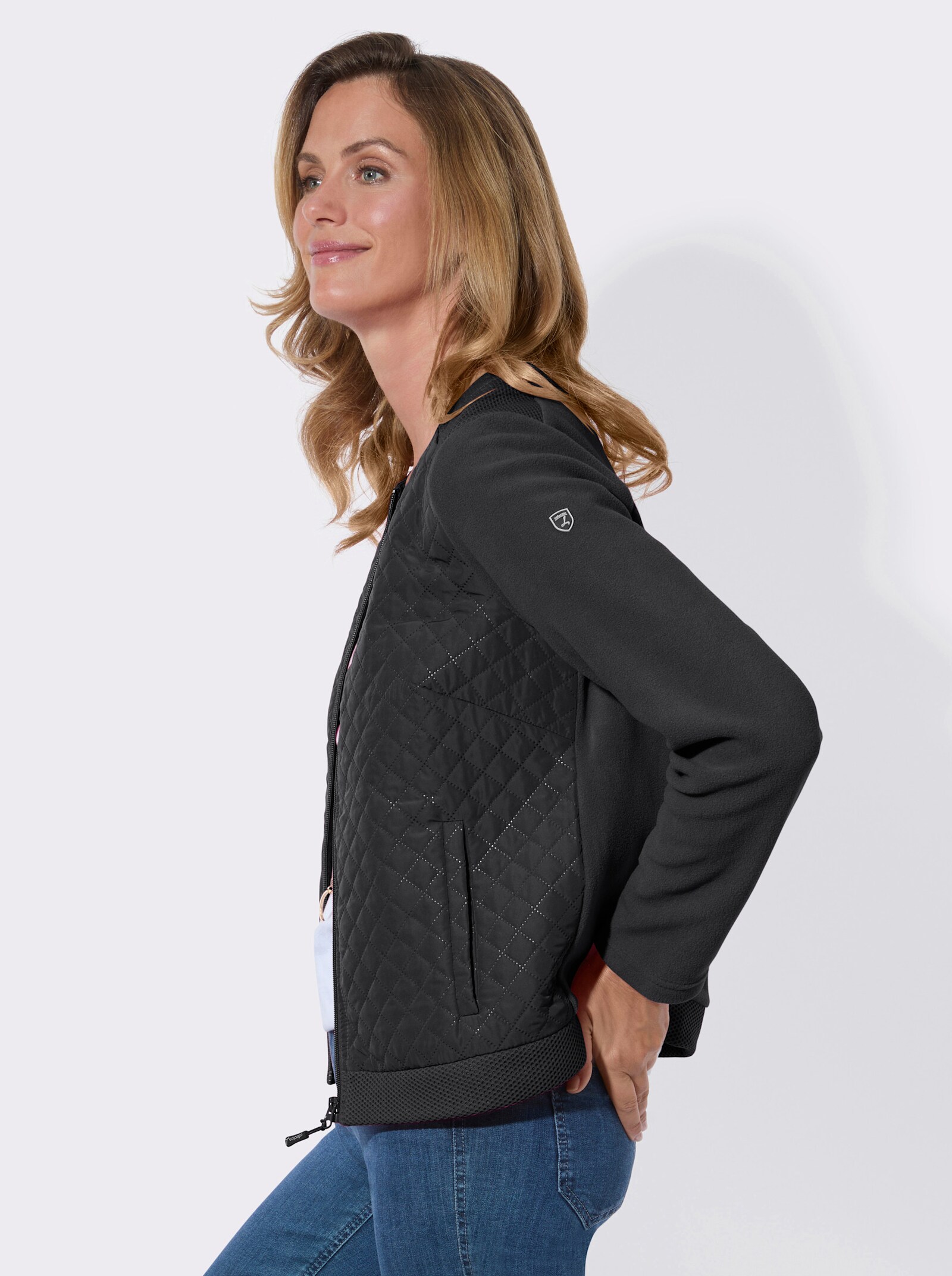 Fleecejacke mit Steppmuster-Einsätzen - schwarz
