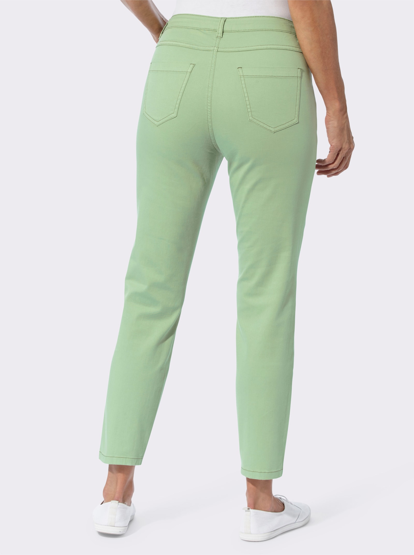 Jeans met tunnelkoord en bindceintuur - eucalyptus